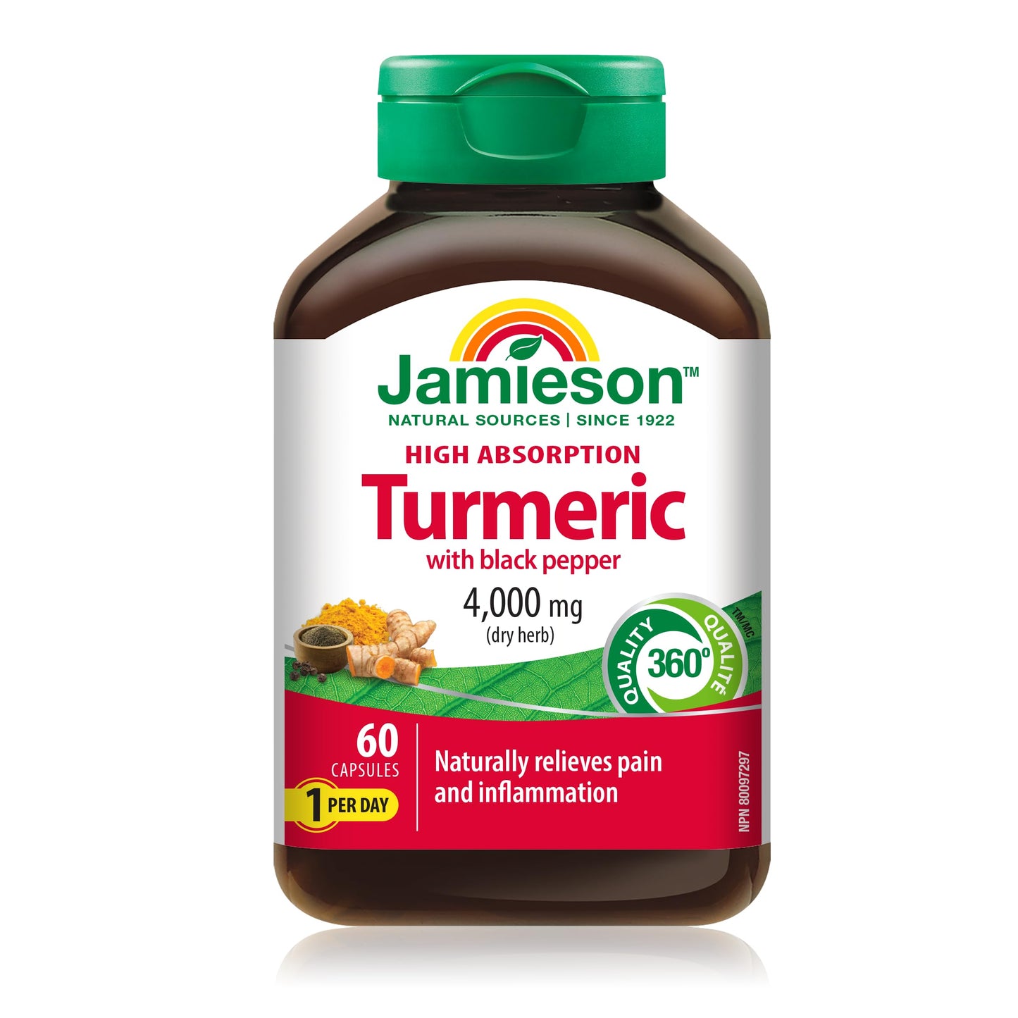 Jamieson Laboratories High Absorption Curcumin Turmeric with Black Pepper 4,000 mg, 60 Capsules