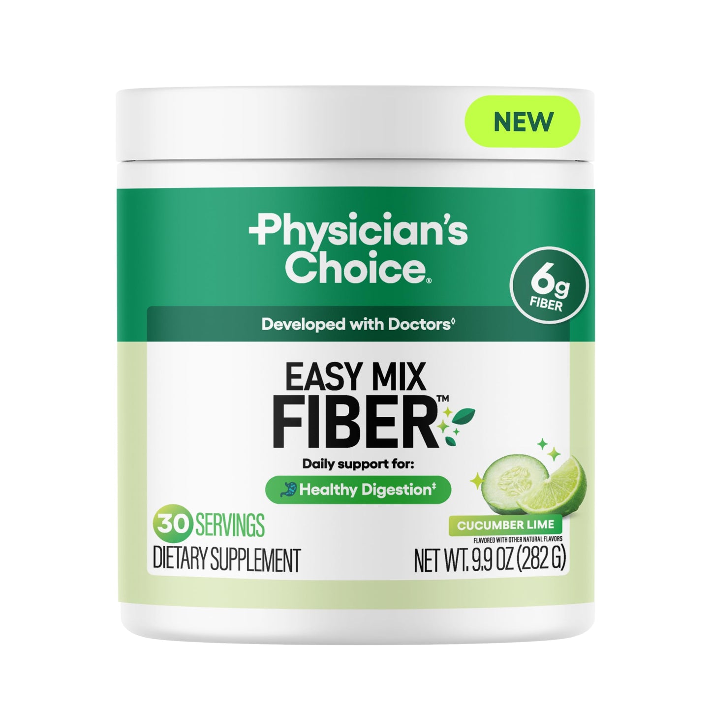 Physician's CHOICE Easy Mix Fiber for GLP-1 Support Powder, 9.9 oz, Cucumber Lime
