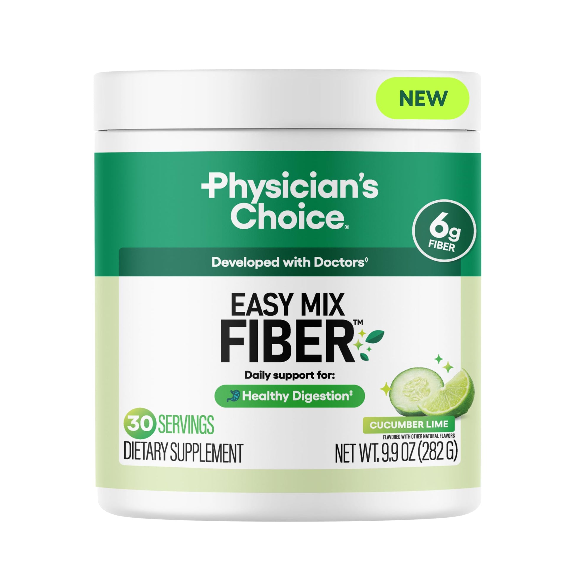 Physician's CHOICE Easy Mix Fiber for GLP-1 Support - No Grit - Daily Prebiotic Soluble Fiber Powder Supplement for Women and Men - Cucumber Lime - 9.9 oz