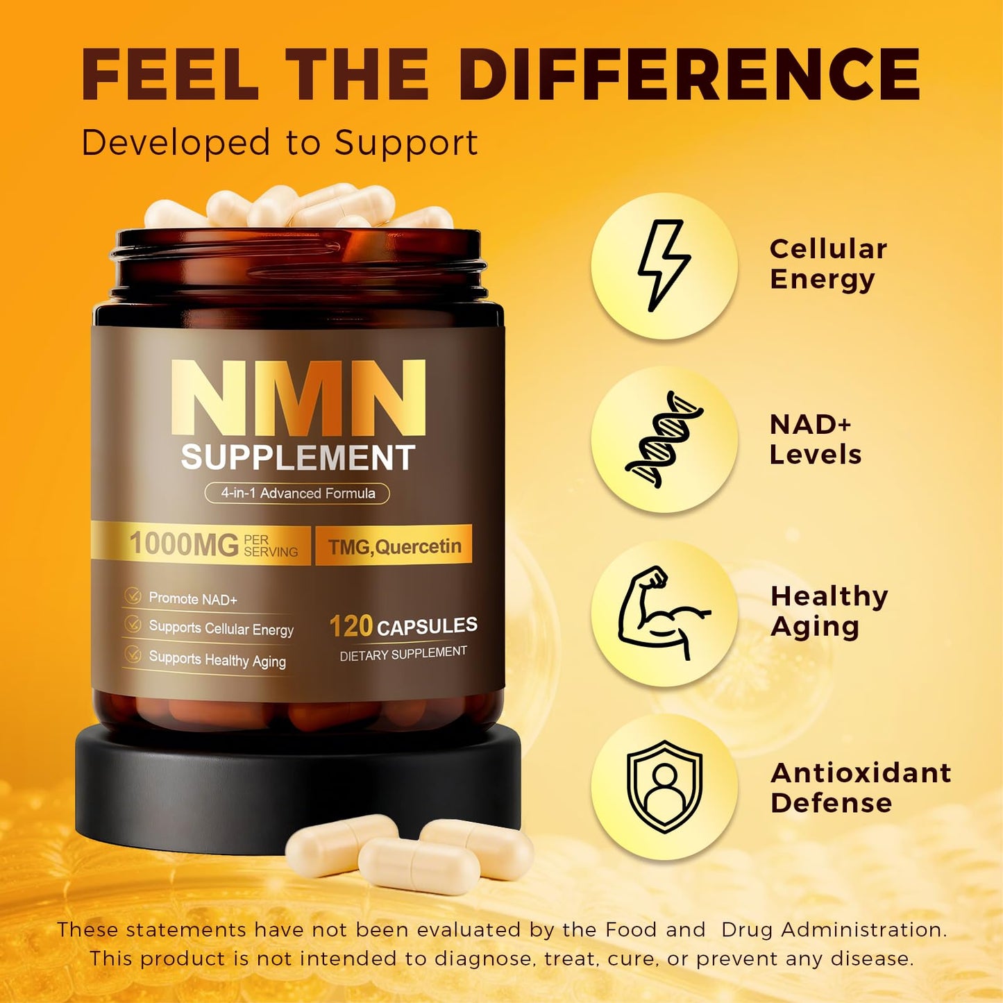 Lnaadlias NMN Supplement with Resveratrol Capsule, 120 Capsules