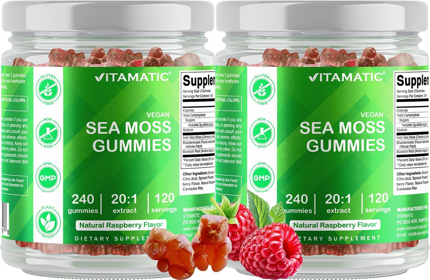 Vitamatic Irish Sea Moss & Bladderwrack Gummies with Burdock Root – Plant-Based Extract – Vegan, Non-GMO, Gluten-Free – Botanical Supplement, 240 Gummies