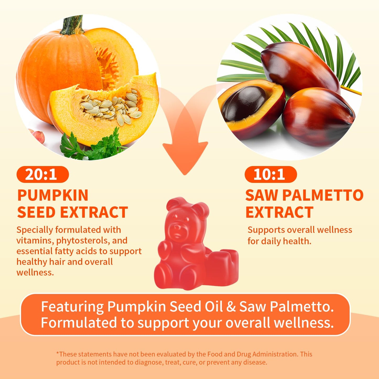 Mchokuu Pumpkin Seed Oil Supplement Gummies with Saw Palmetto for Hair Growth & Skin Health Support, 120 Count