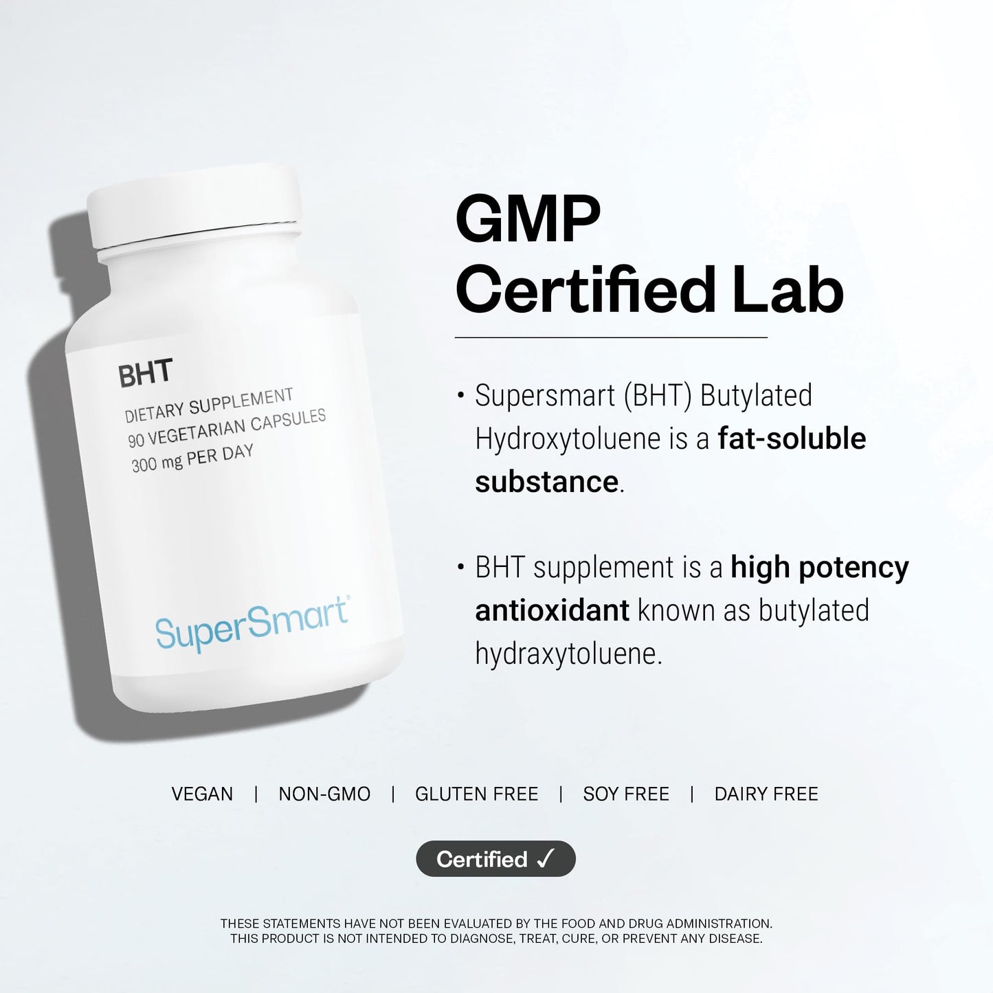 Supersmart BHT Supplement 300mg per Day Capsule, 90 Capsules