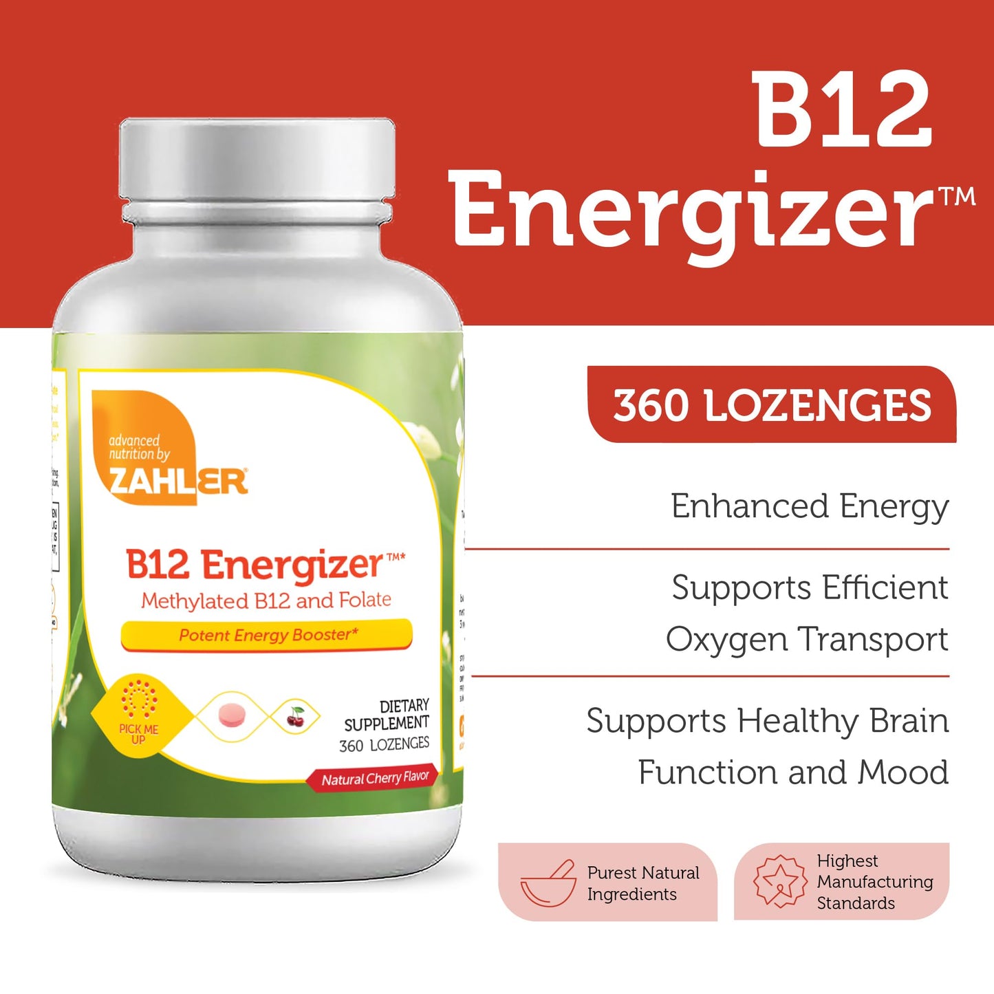 Zahler Energizer Folate and B12 Supplement Tablet, 360 Count