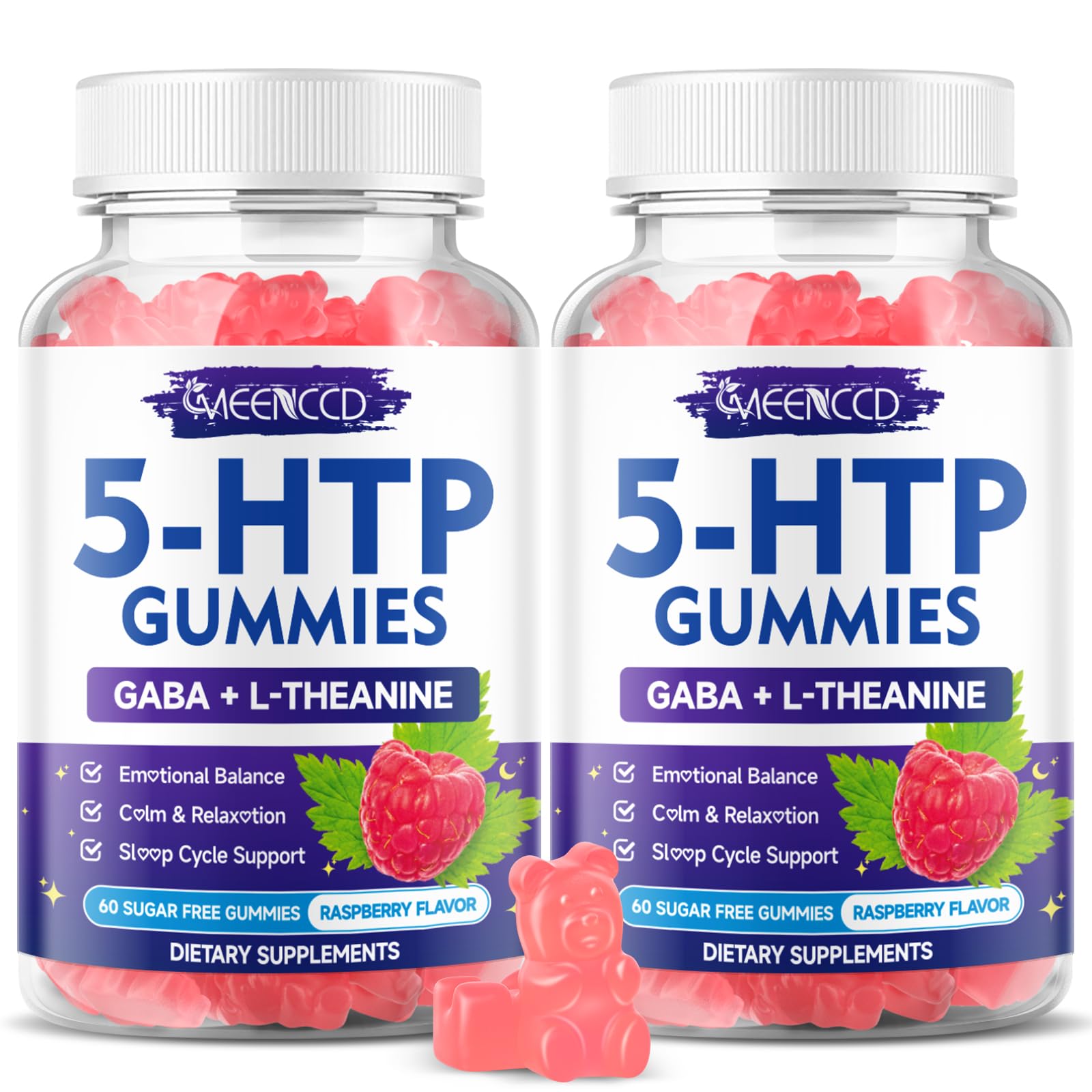 MEENCCD 5-HTP Gummies 300mg with L-Theanine & GABA, 120 Gummies