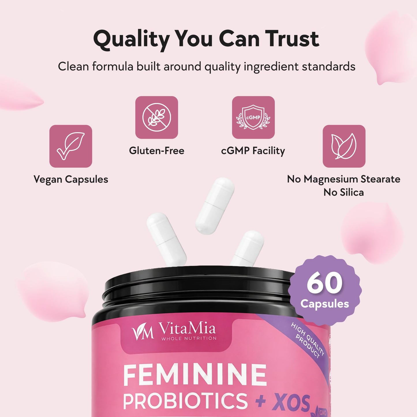 VitaMia Probiotics for Women 10 Billion CFU Daily Supplement with Prebiotic XOS - Supports Digestive Health and Overall Wellness, 60 Capsules