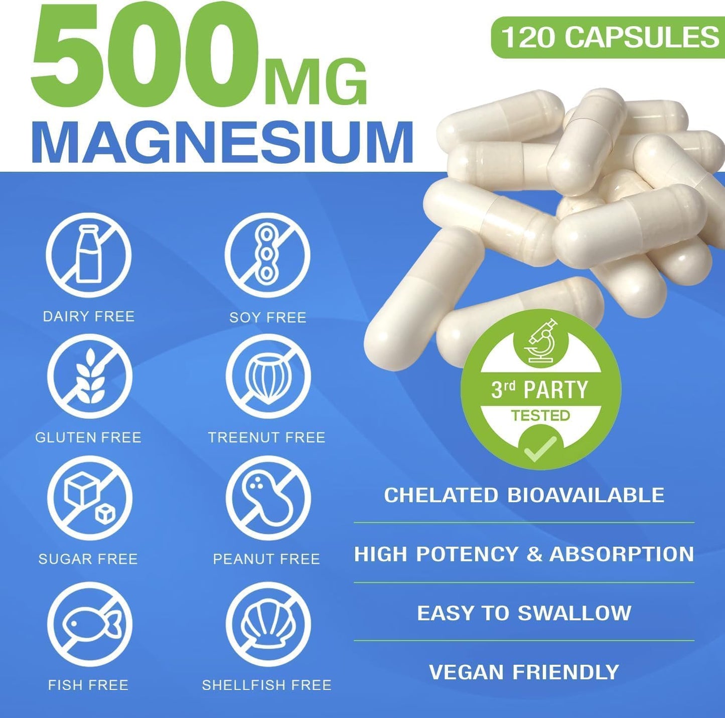Nature Aurora Magnesium Glycinate 500mg Capsules, 120 Count