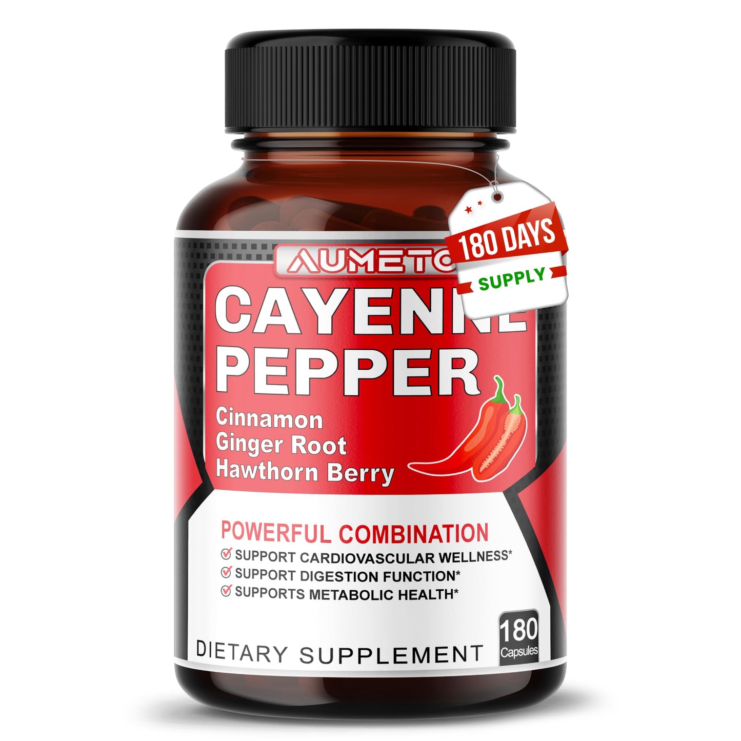 AUMETO Cayenne Pepper Capsules, 180 Capsules
