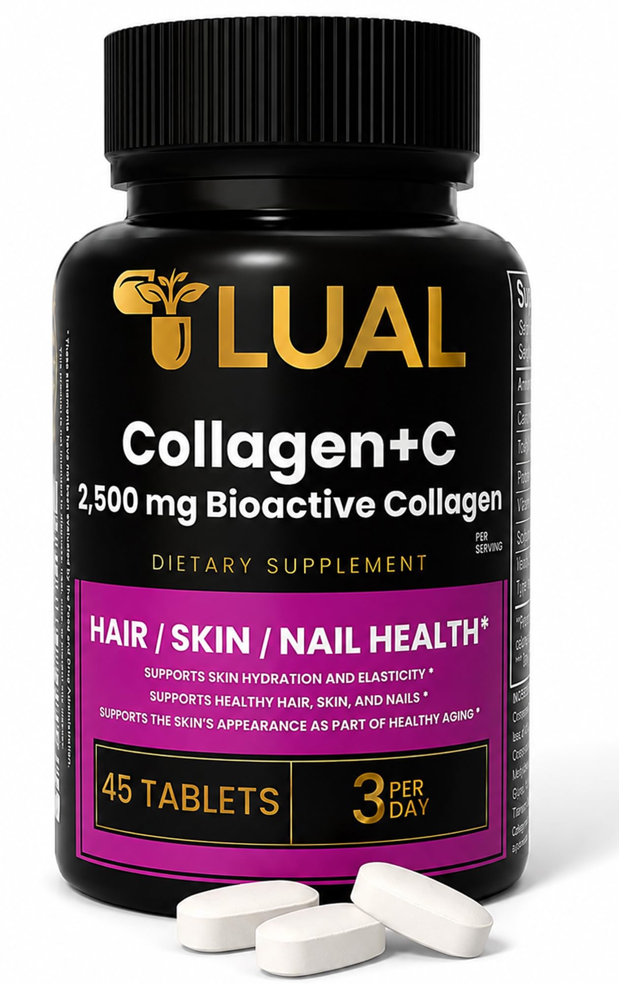 LUAL Collagen + Vitamin C Tablets, 45 Count