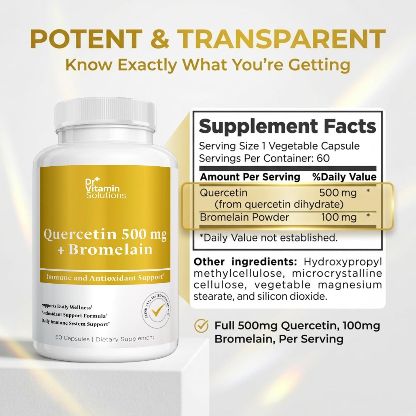 DR VITAMIN SOLUTIONS Quercetin with Bromelain 500mg Antioxidant for Immune & Seasonal Support Capsule, 60 Count
