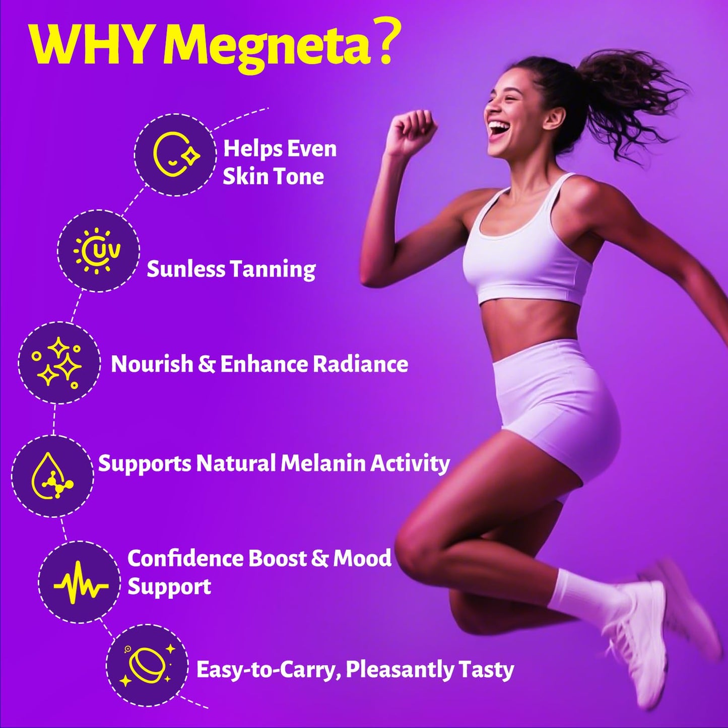 MEGNETA Tanning Gummies, 60 Count - Sunless Glow Tanning Supplement with Astaxanthin, Beta Carotene, Lycopene, Zinc & Vitamins C D E