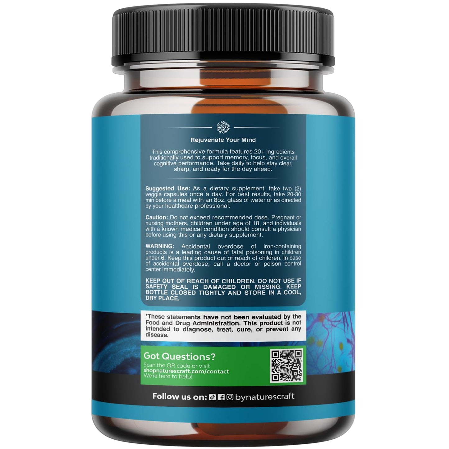 Natures Craft Nootropic Brain Supplement for Memory and Focus Support Capsule, 120 Count