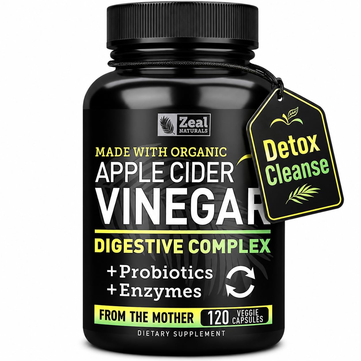 Zeal Naturals Organic Apple Cider Vinegar Capsules + Digestive Enzymes & Probiotics, 120 Capsules