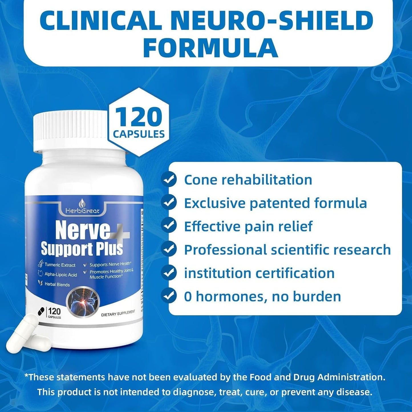 HerbGreat Nerve Support Plus Alpha-Lipoic Acid, Turmeric Extract, B12, Vitamins and Herbal Blend, 360 Capsules