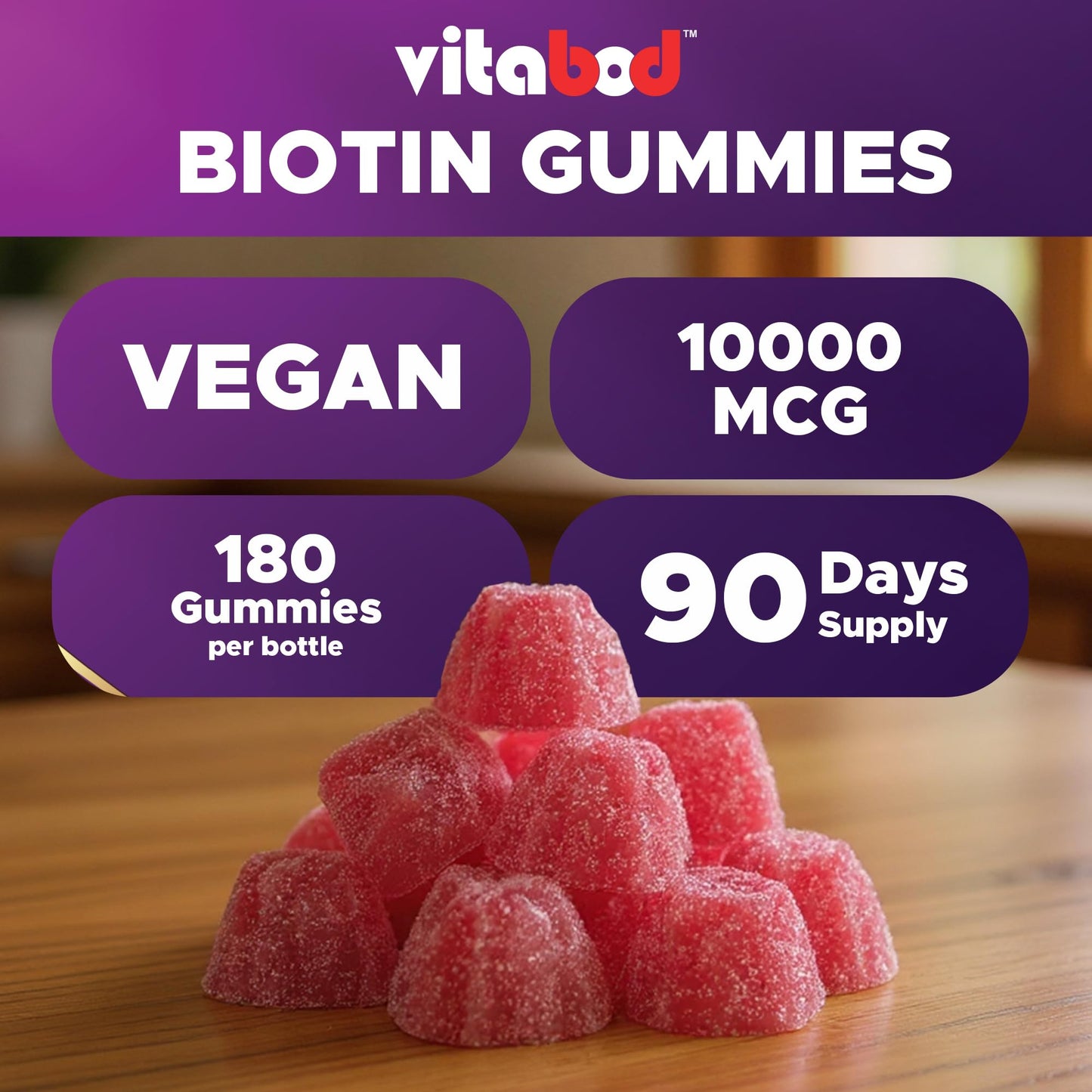 Vitabod Biotin Gummies 10,000 mcg, 180 Gummies
