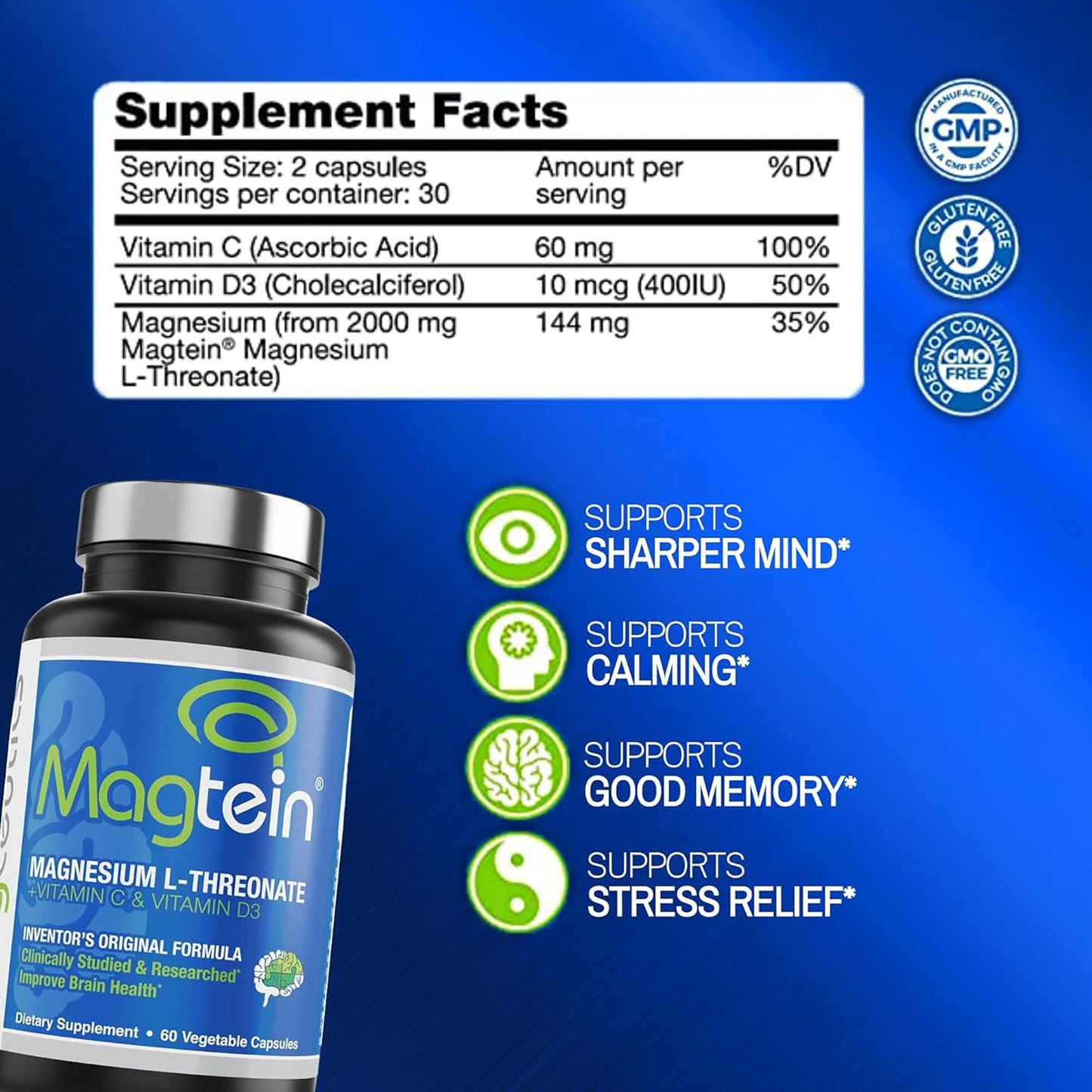 Magtein Magnesium L-Threonate and Vitamin D3 K2 Bundle Capsules 60