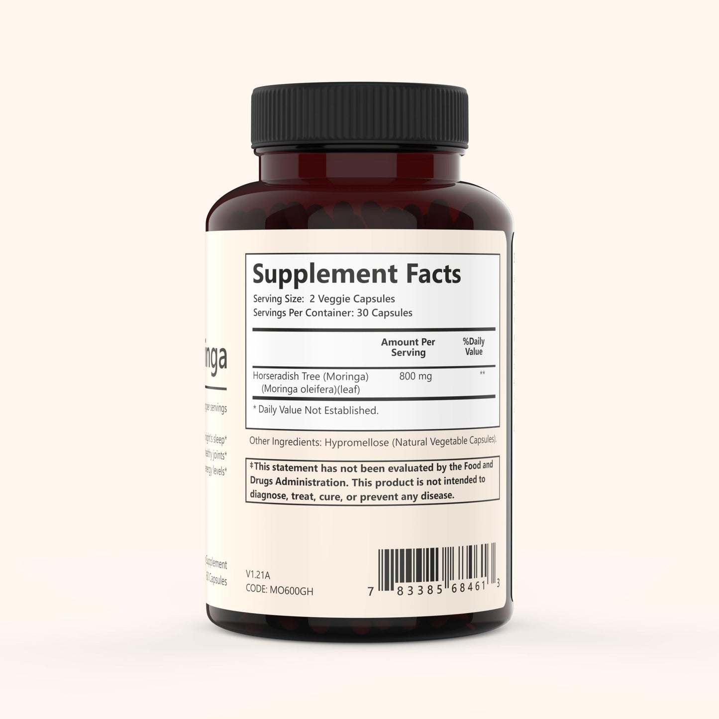 terra360° Natural Moringa Leaf Powder Capsules 800mg, 60 Count