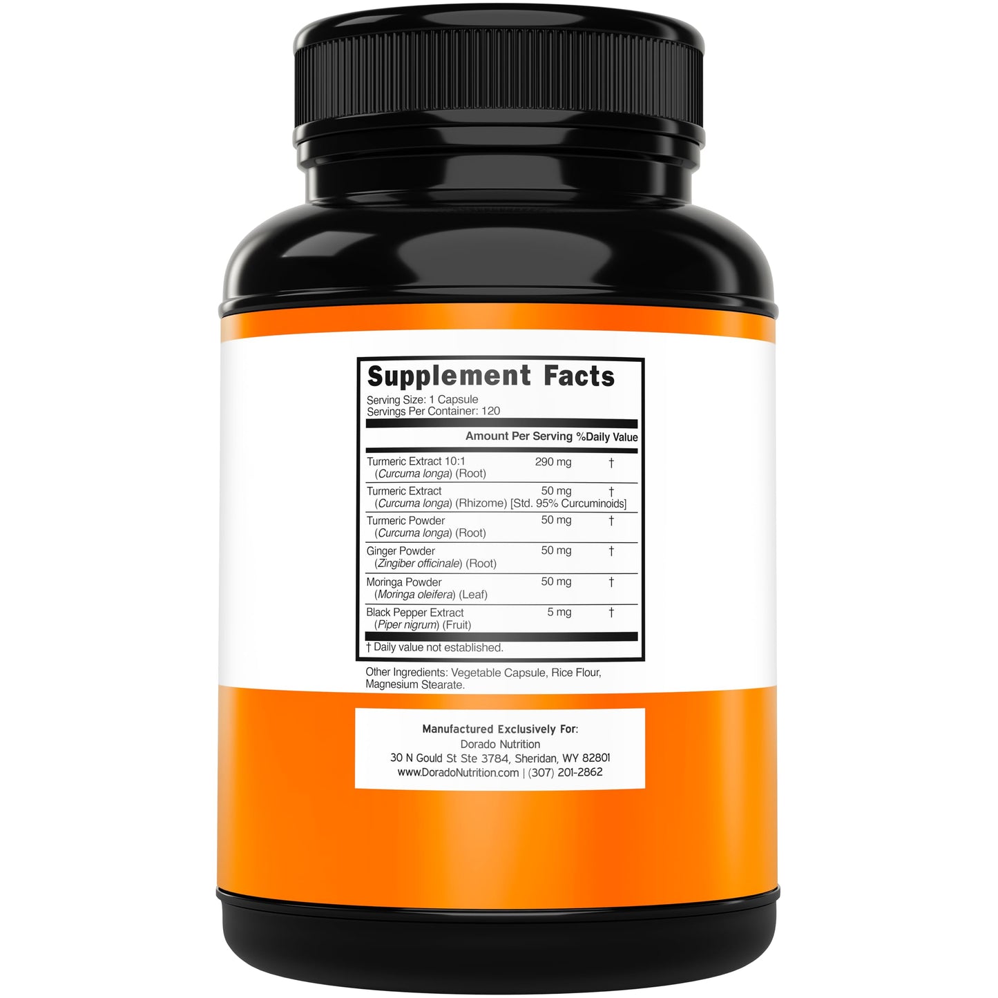 DORADO NUTRITION Turmeric Curcumin Supplement with Black Pepper, Ginger, Moringa (Made with 95% Curcuminoids) Third Party Tested, Non-GMO, Gluten Free - USA Made - 120 Capsules