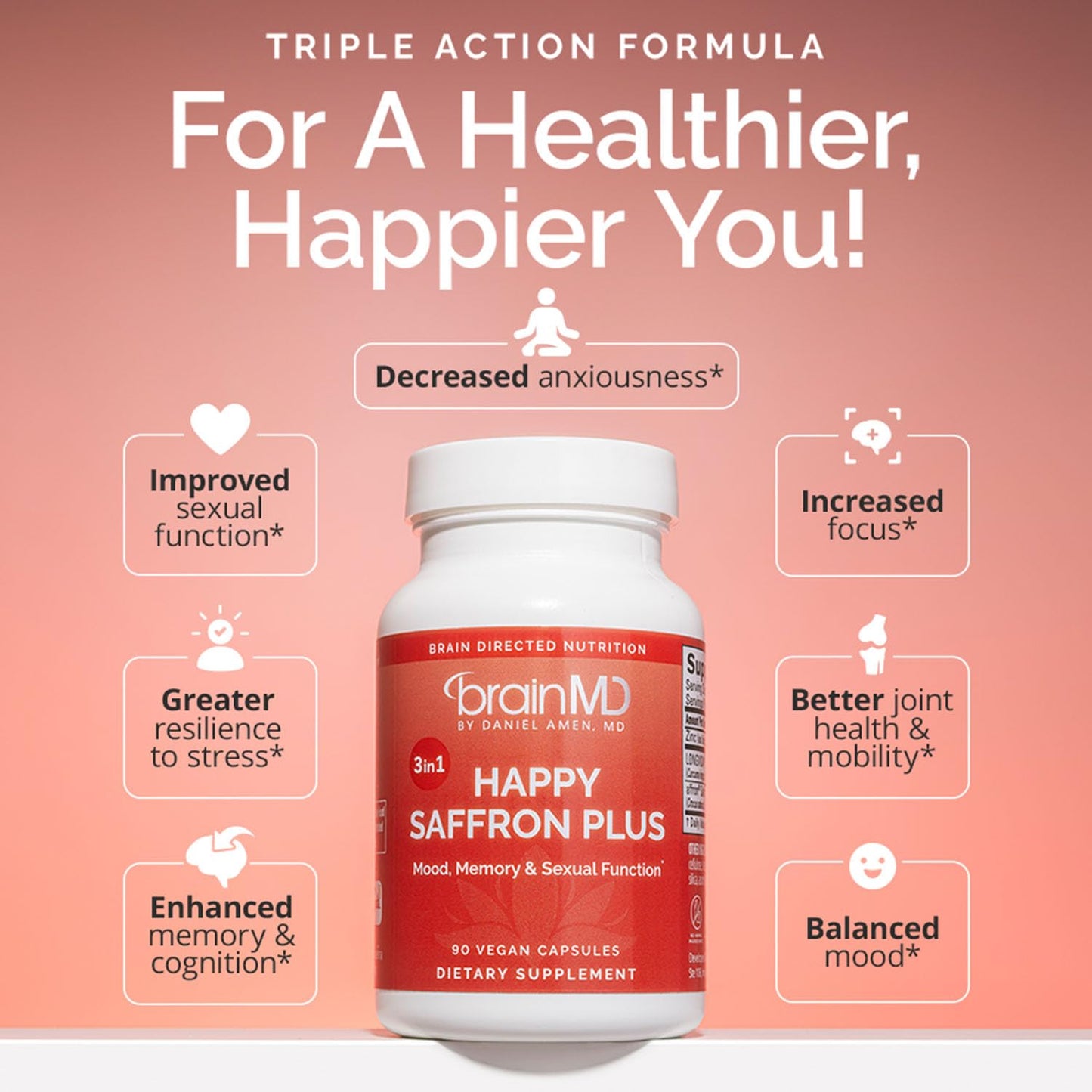 BRAINMD Dr Amen Happy Saffron Plus Capsules 90 Count