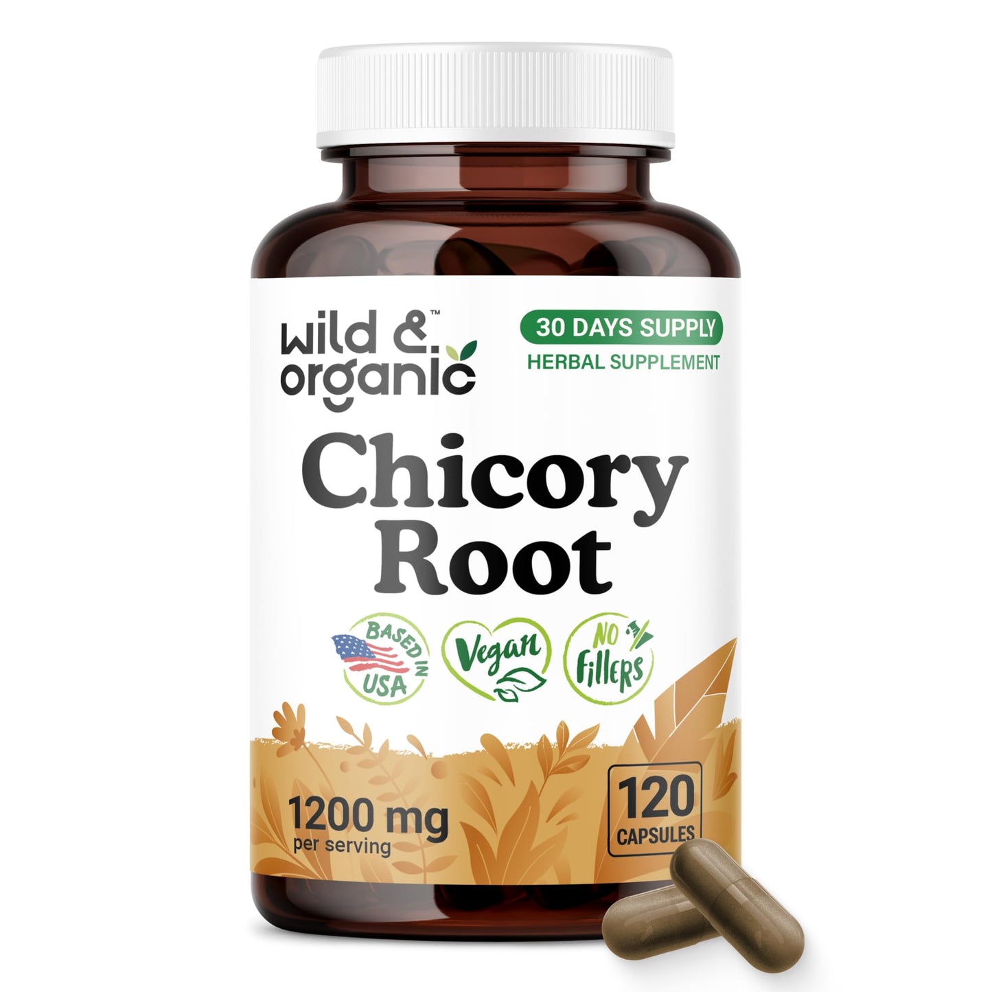 Wild & Organic Chicory Root Fiber Capsules, 120 Count