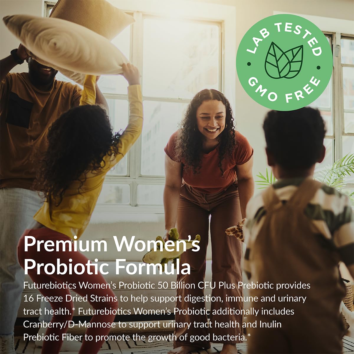 Futurebiotics Women's Probiotic 50 Billion CFU + Prebiotic with Cranberry & D-Mannose, Digestion Immune and Urinary Tract Support, Non-GMO, 60 Capsules