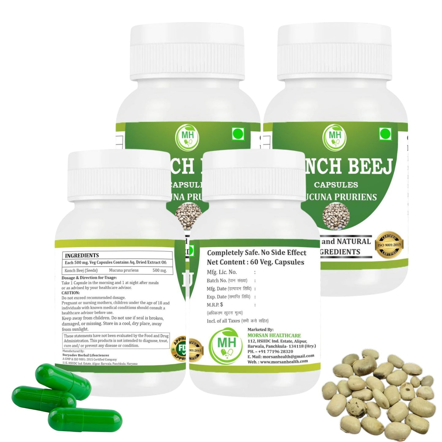 Morsan Healthcare Kaunch Beej Capsules, Mucuna pruriens, 240 Count