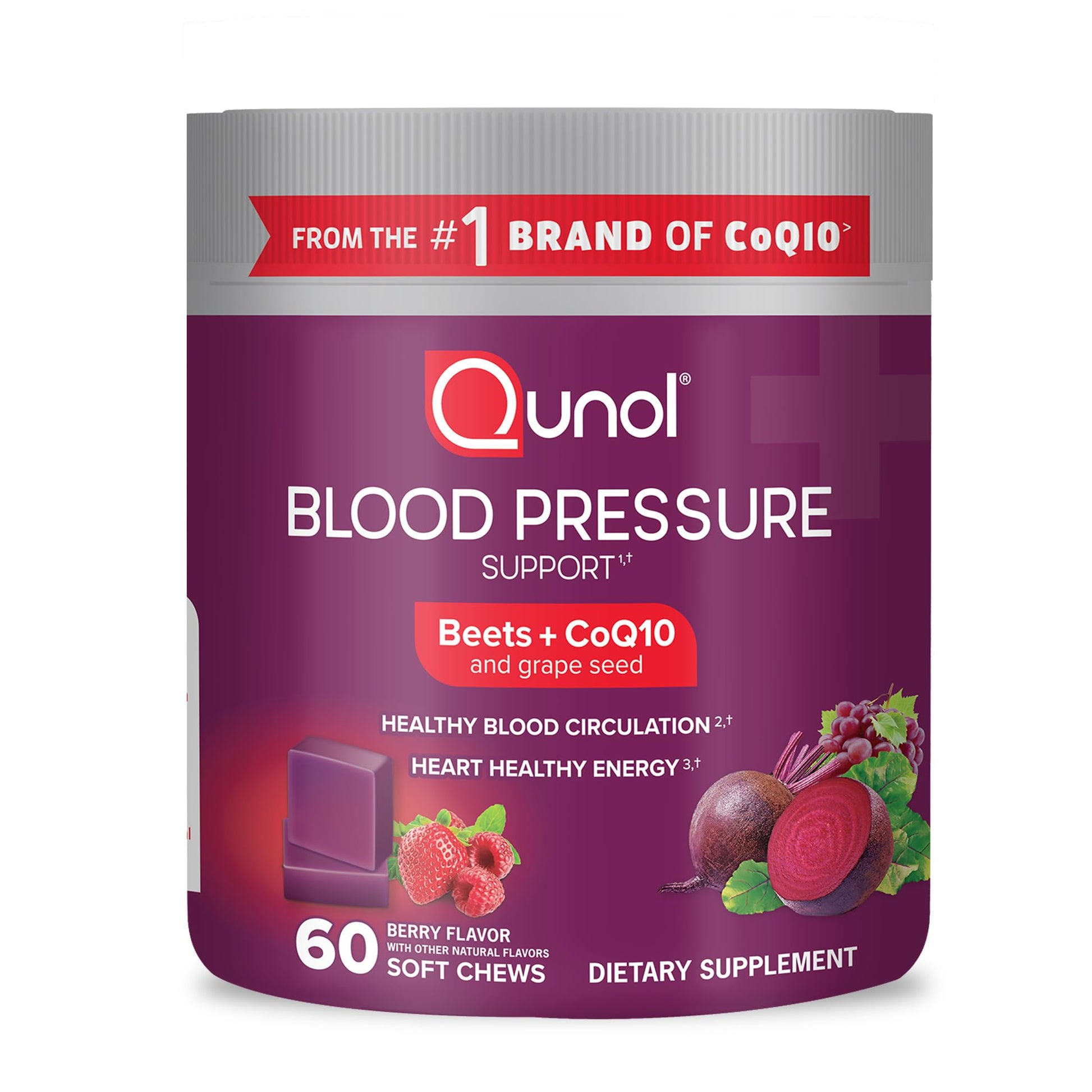 Qunol Beets Chews for Blood Pressure Support Chewable, 60 Count