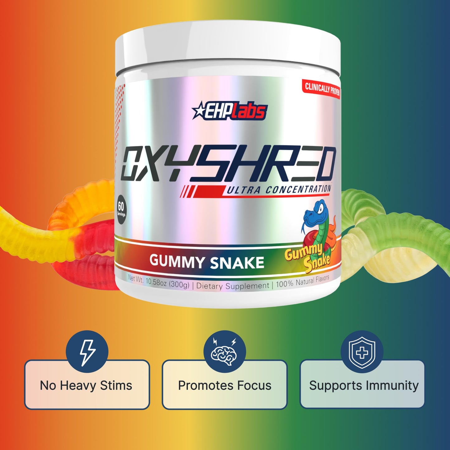 EHP LABS OxyShred Pre Workout Powder - Gummy Snake, 10 oz