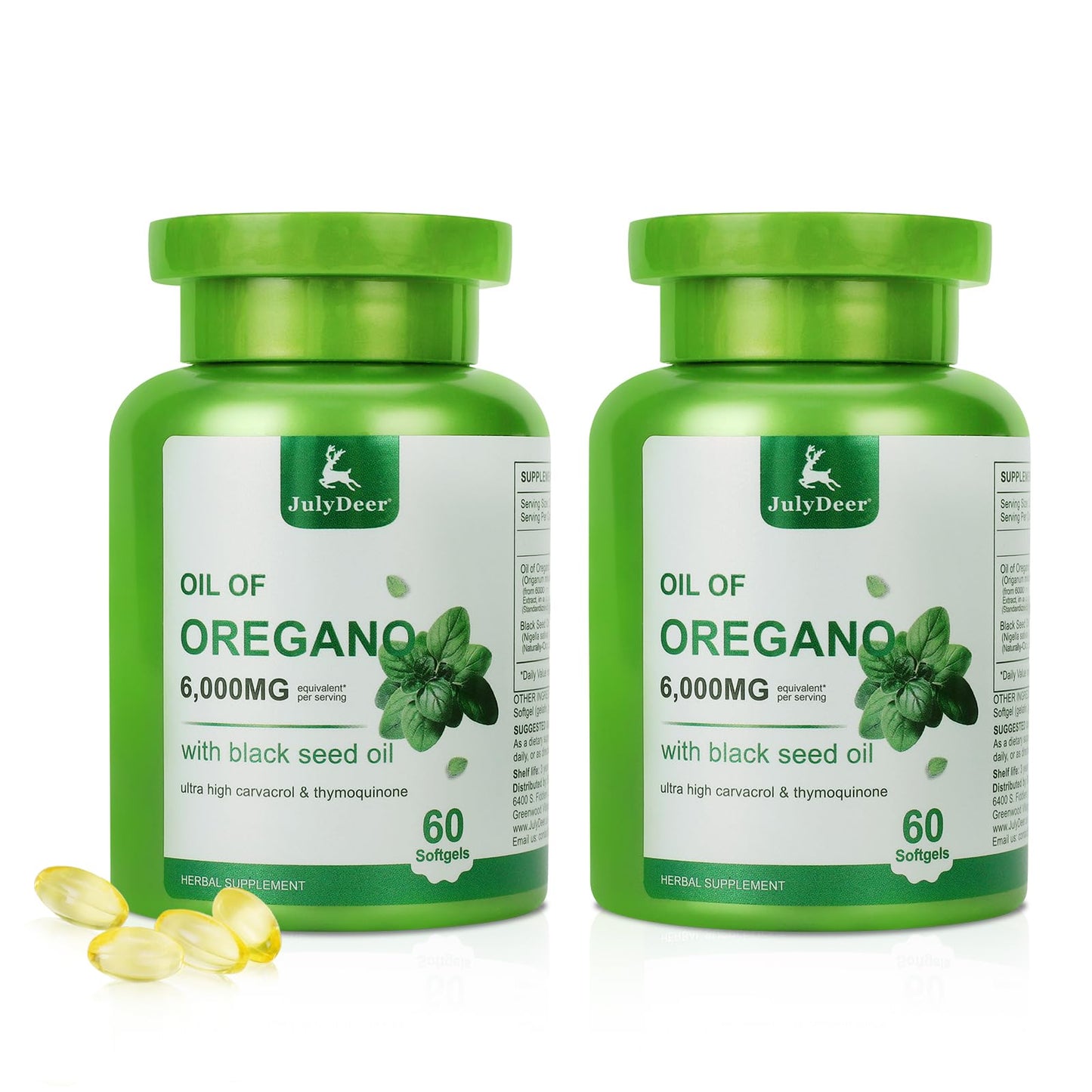 JulyDeer Oil of Oregano with Black Seed Oil Softgels, 120 Count