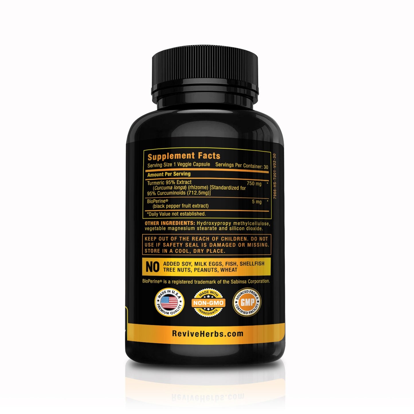 Revive Herbs Pure Turmeric Curcumin with Bioperine Capsule, 30 Count