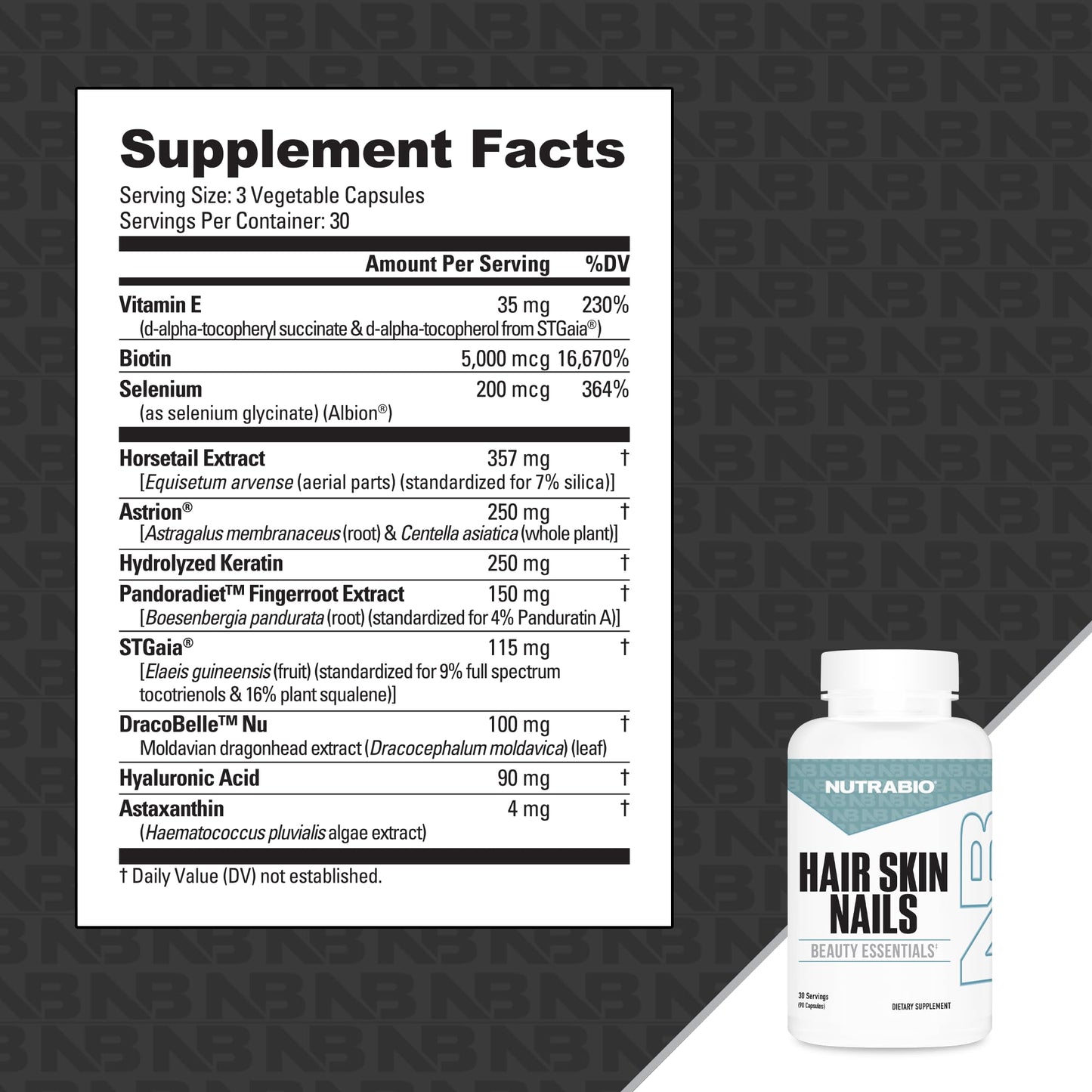 NutraBio Hair Skin Nails Vitamins Capsules 90 Count