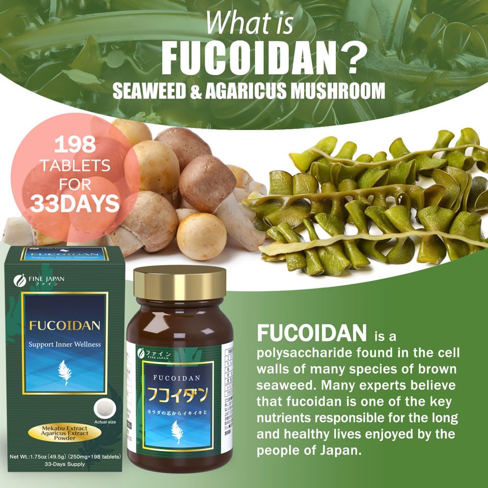 FINE JAPAN Fucoidan with Wakame Seaweed Extract & Agaricus Extract 198 Tablets