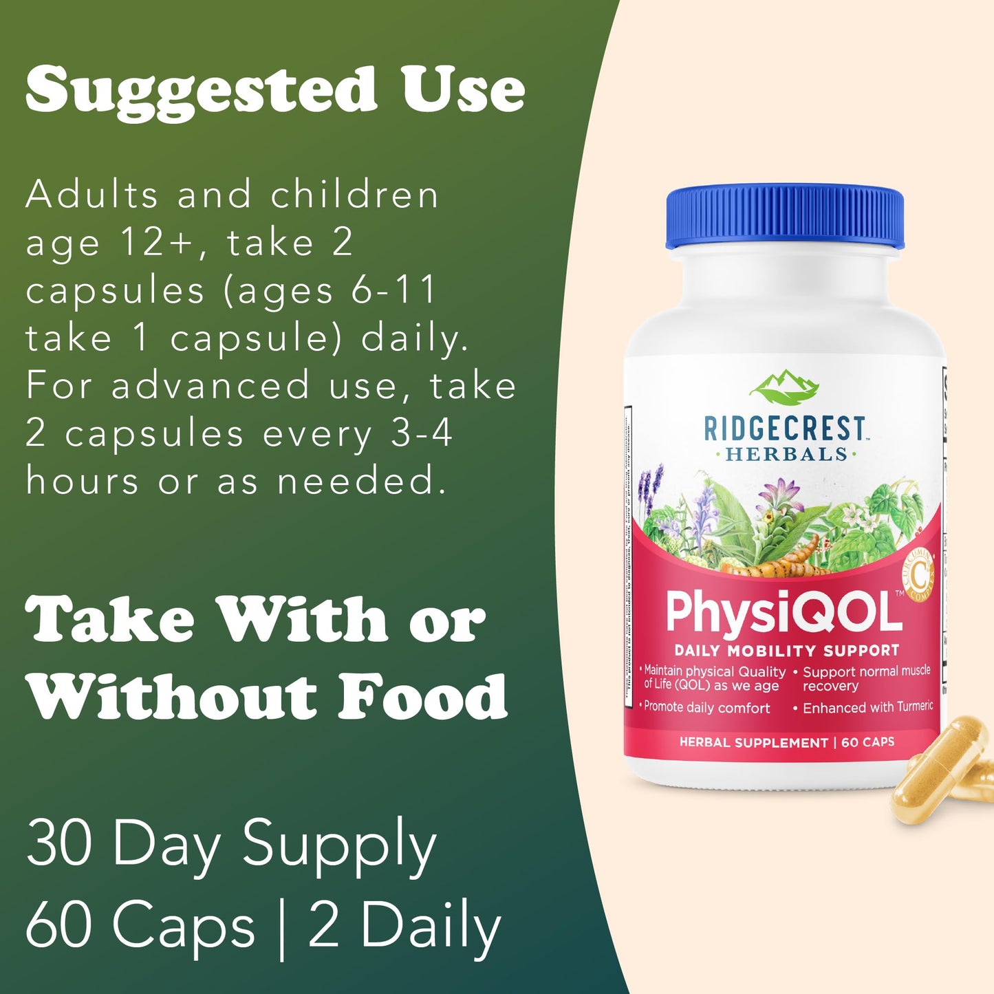 RidgeCrest Herbals PhysiQOL Turmeric Boswellia Joint Comfort Capsules 60