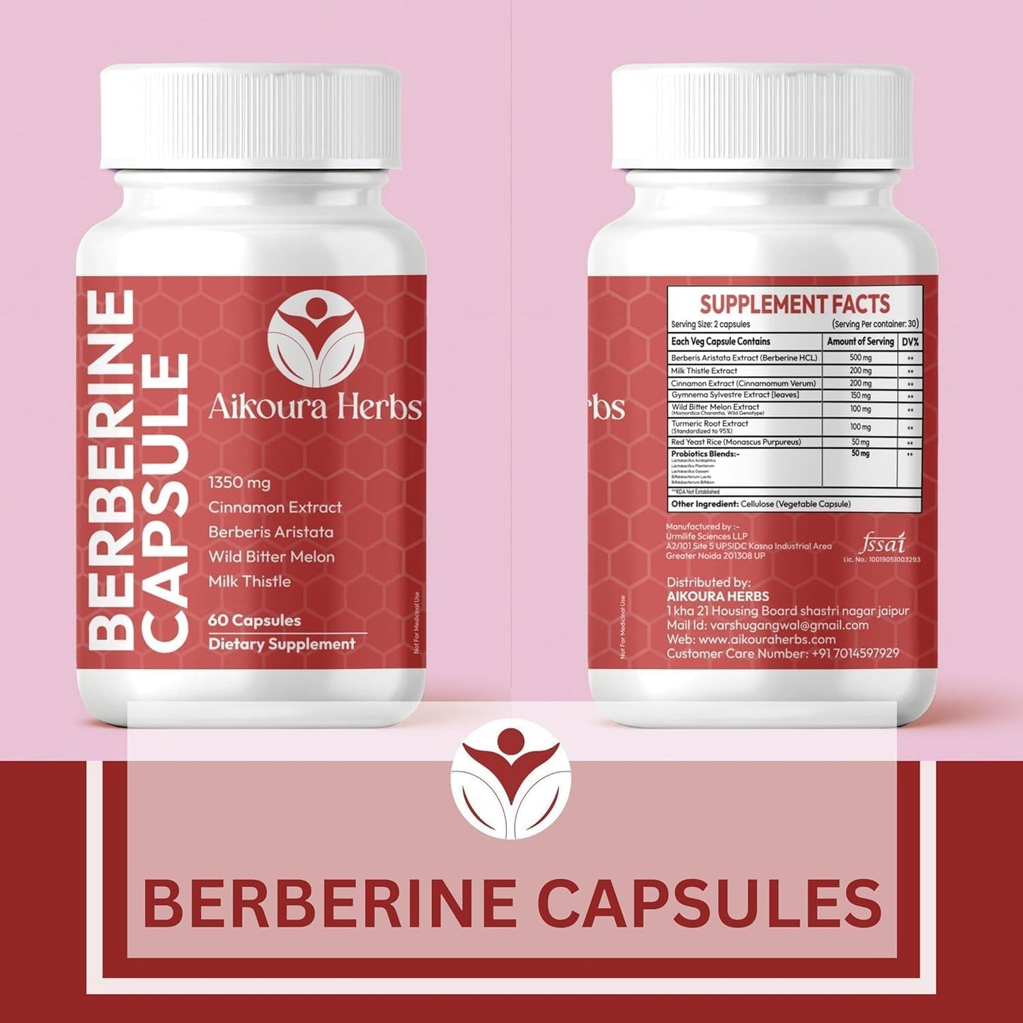 AIKOURA HERBS Berberine Complex 1350mg, 60 Veg Capsules