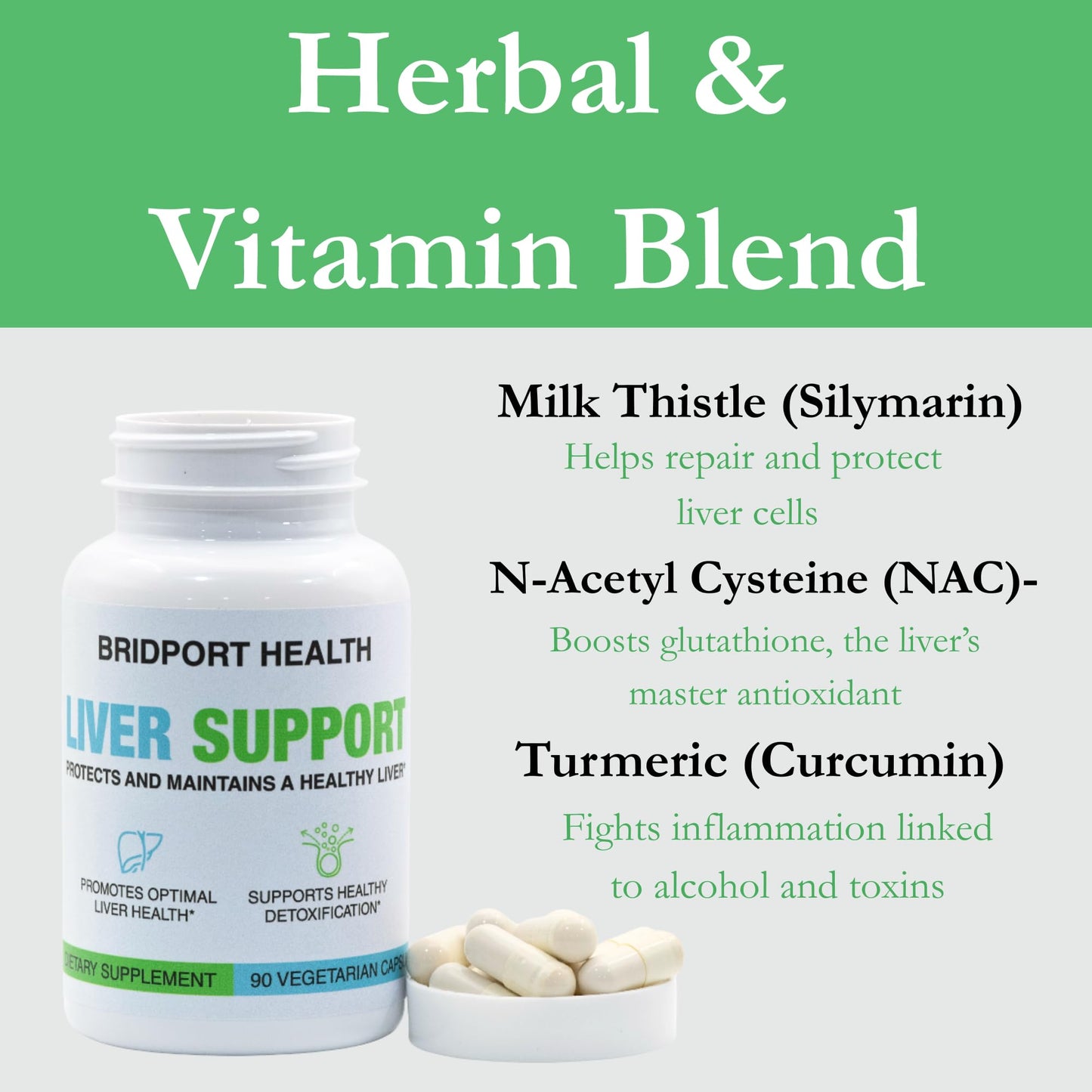 Bridport Health Liver Support Supplement with Milk Thistle, Probiotics & Turmeric - 90 Capsules