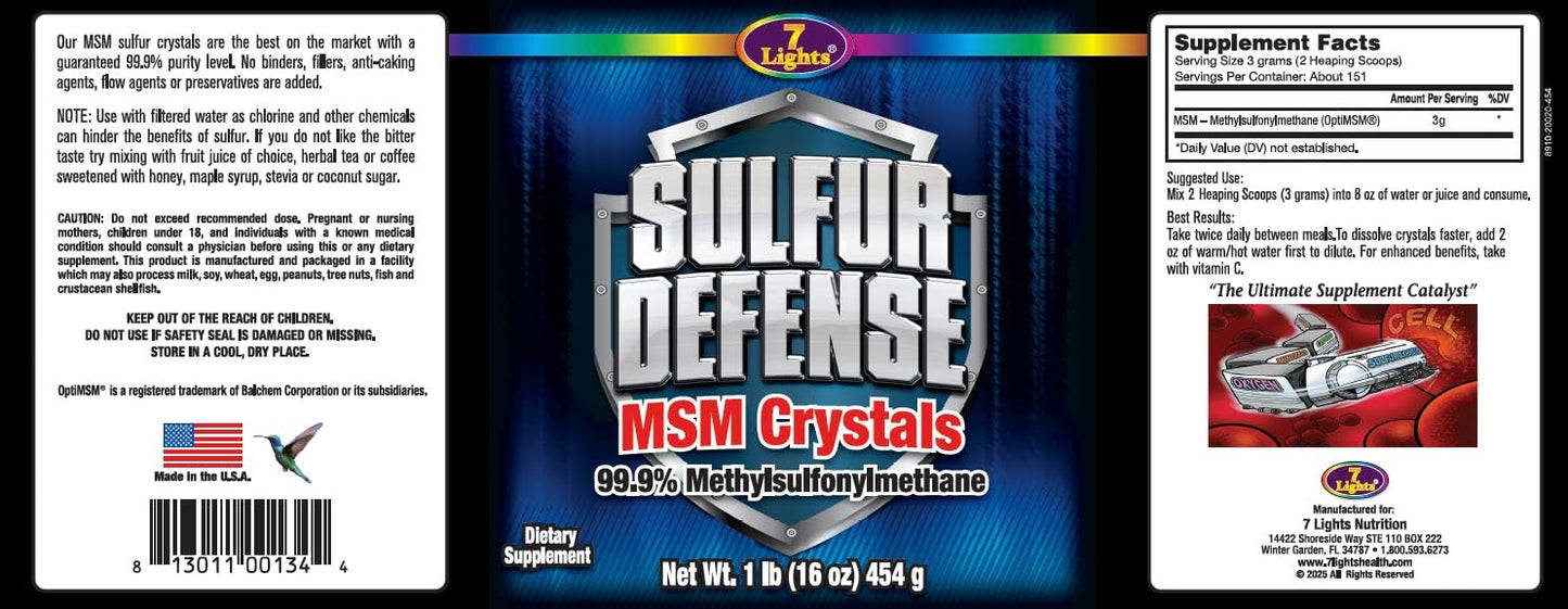 7 Lights Sulfur Defense Opti-MSM 99.9% Pure MSM Powder 48