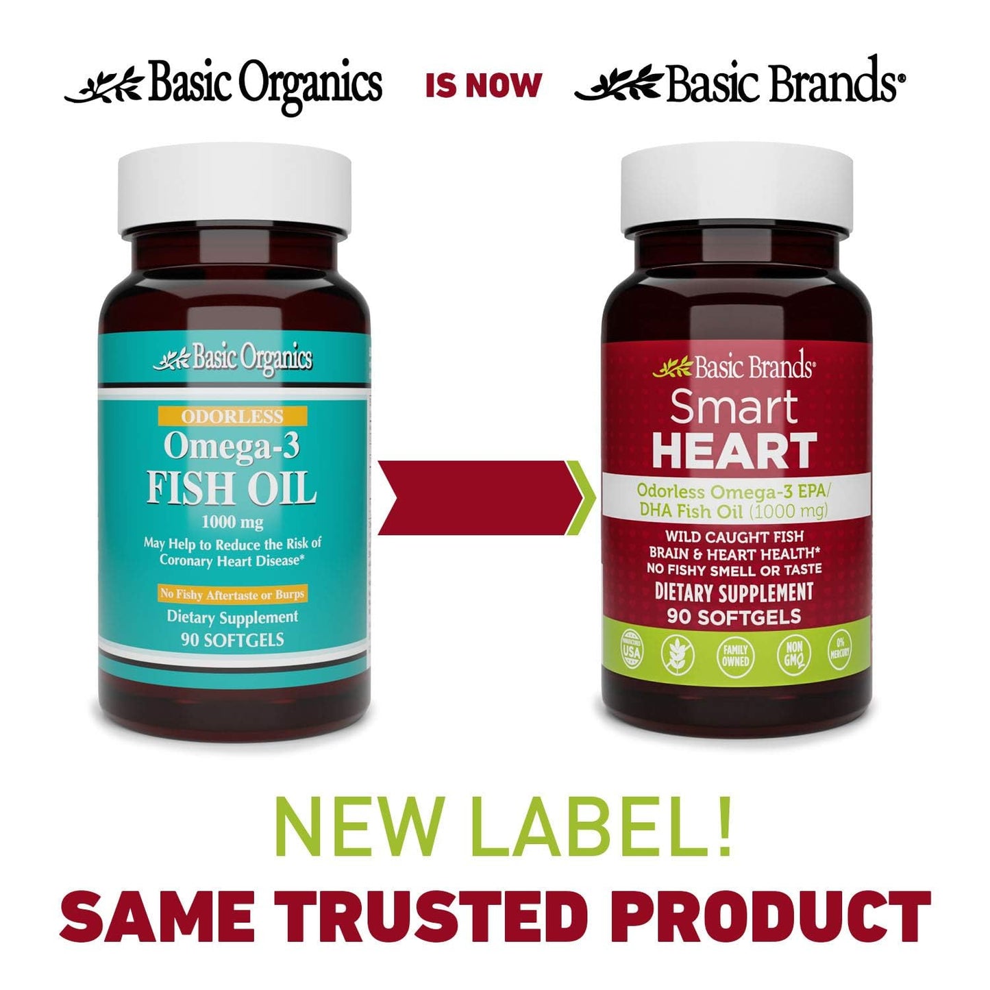Basic Brands Smart Heart Odorless Omega-3 Fish Oil 1000 mg Softgel 90 Count