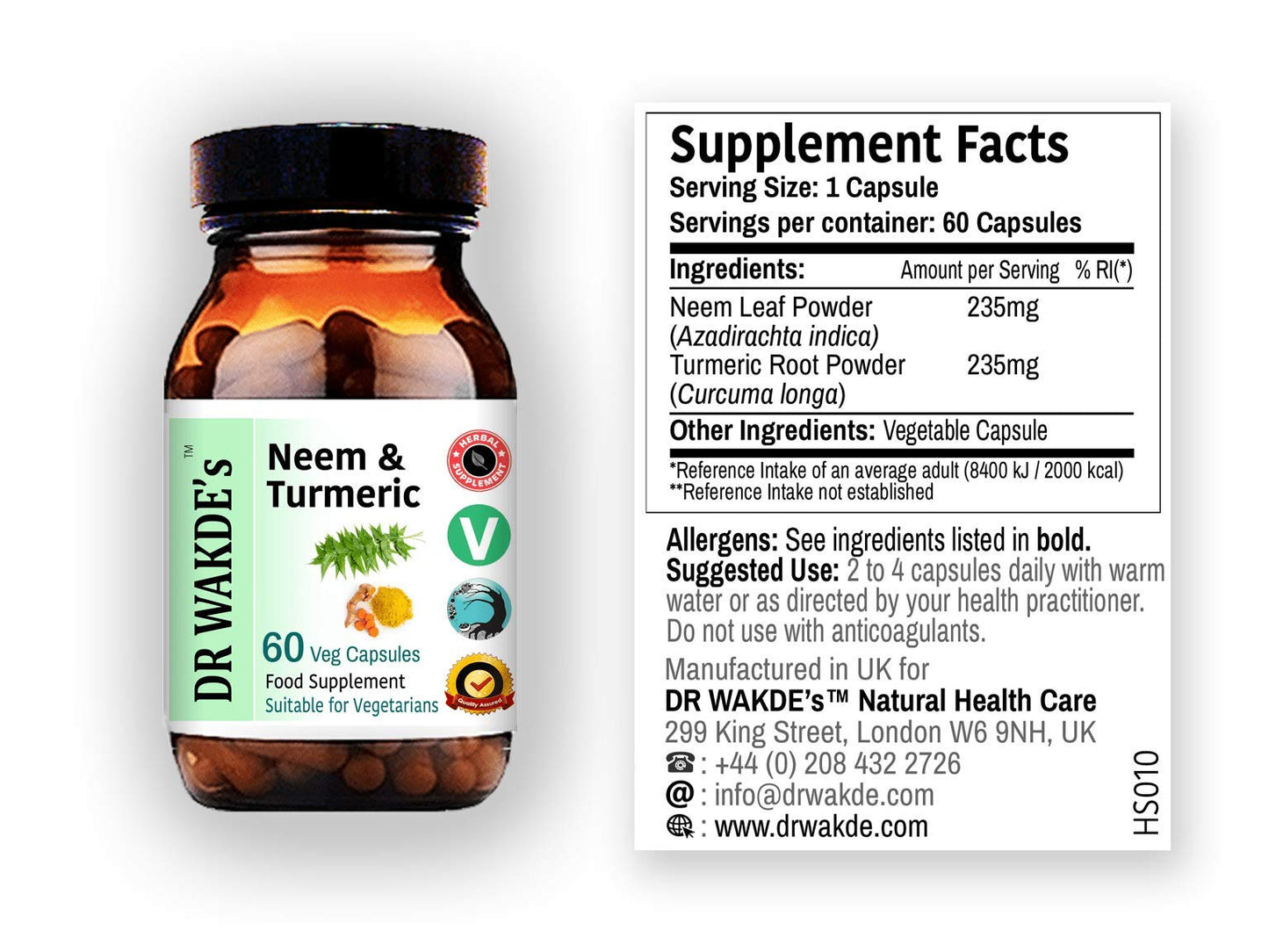 DR WAKDE's Neem & Turmeric Capsules, 60 Count