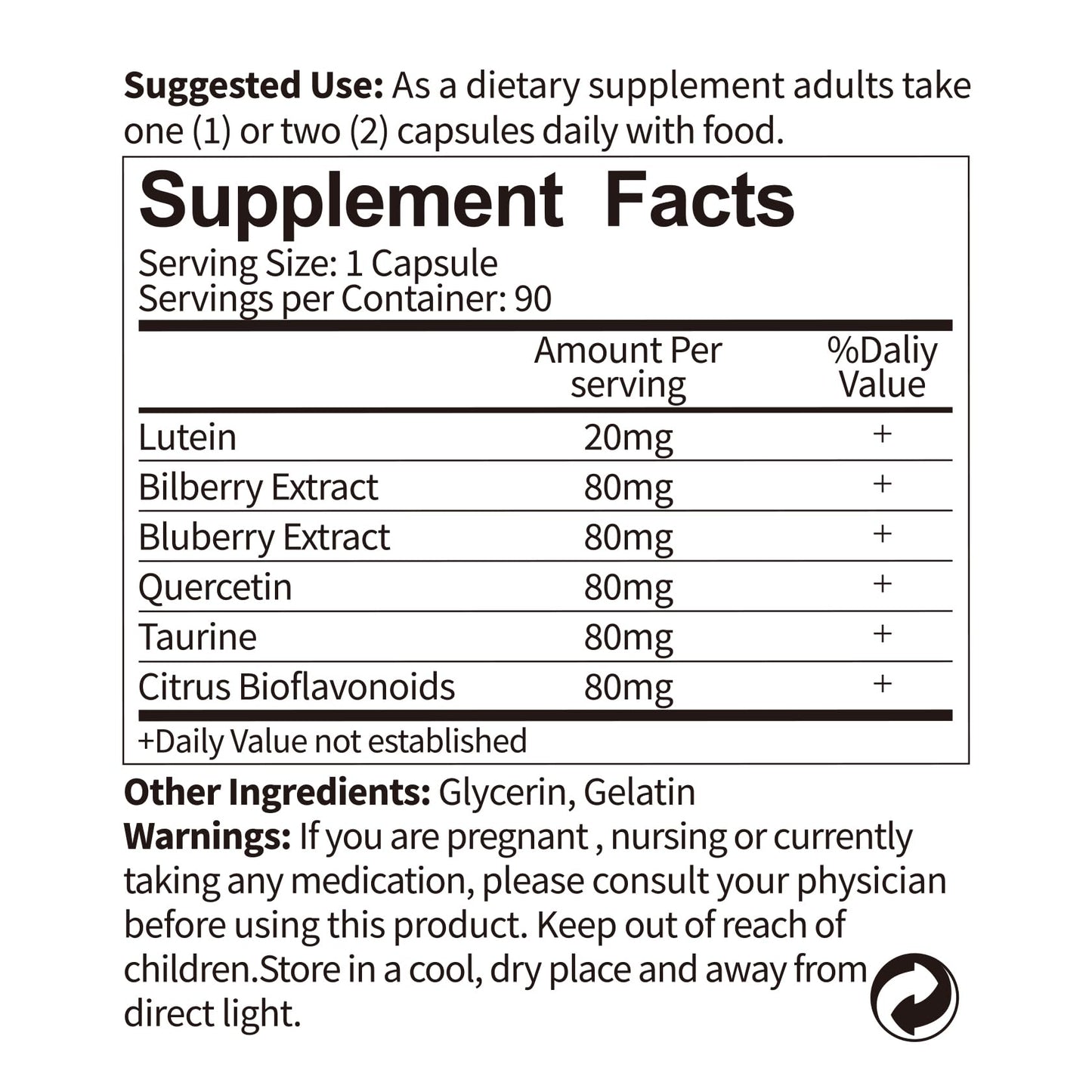 AvailNaturals Vision Plus Eye Vitamins with Lutein 20mg, Bilberry & Blueberry Extract, 180 Capsules