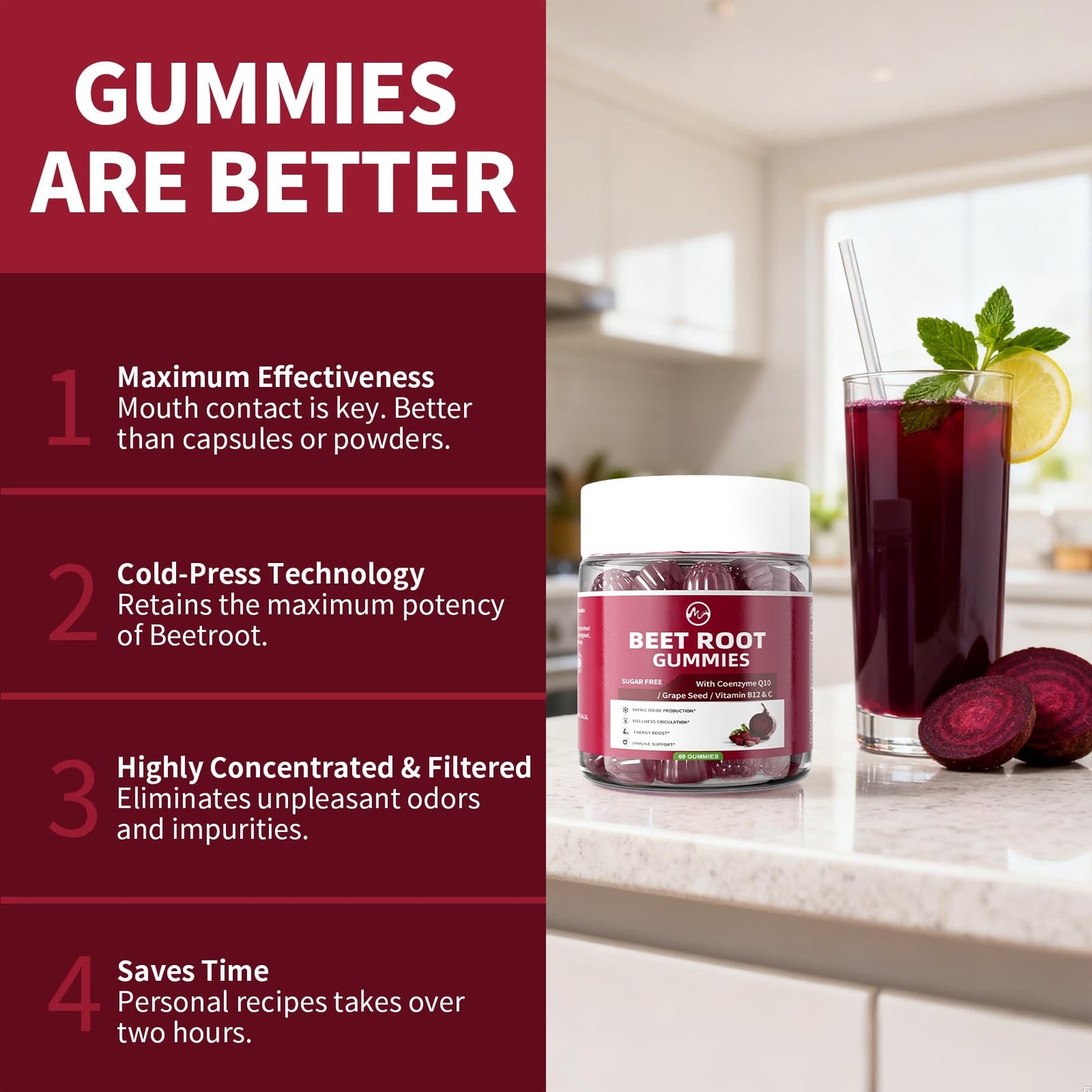 M inch Beet Root Gummies, 120 Gummies
