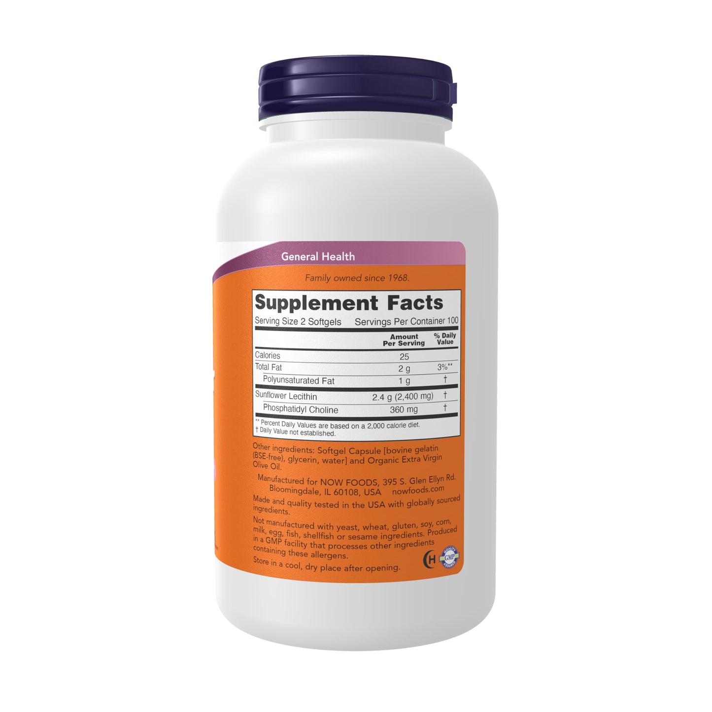 NOW Foods Sunflower Lecithin 1200 mg with Phosphatidyl Choline Softgel 200 Count