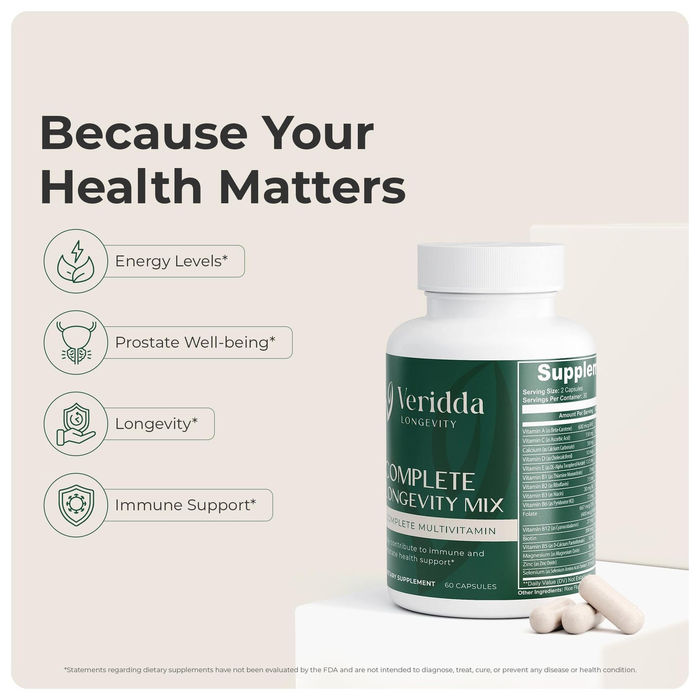 Veridda Longevity Complete Longevity Mix Multivitamin Capsules, 60 Count