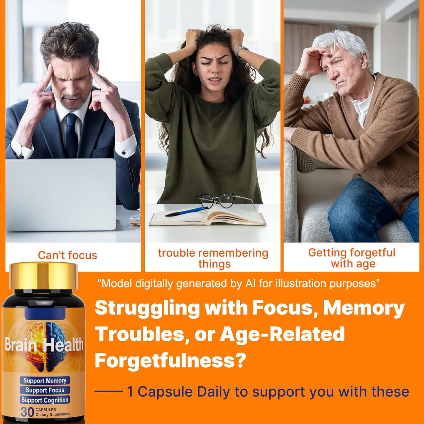 Dr. HR Brain Supplement for Memory and Focus with NAD+ GPC Folate & Vitamin B12 Capsule, 1 Count