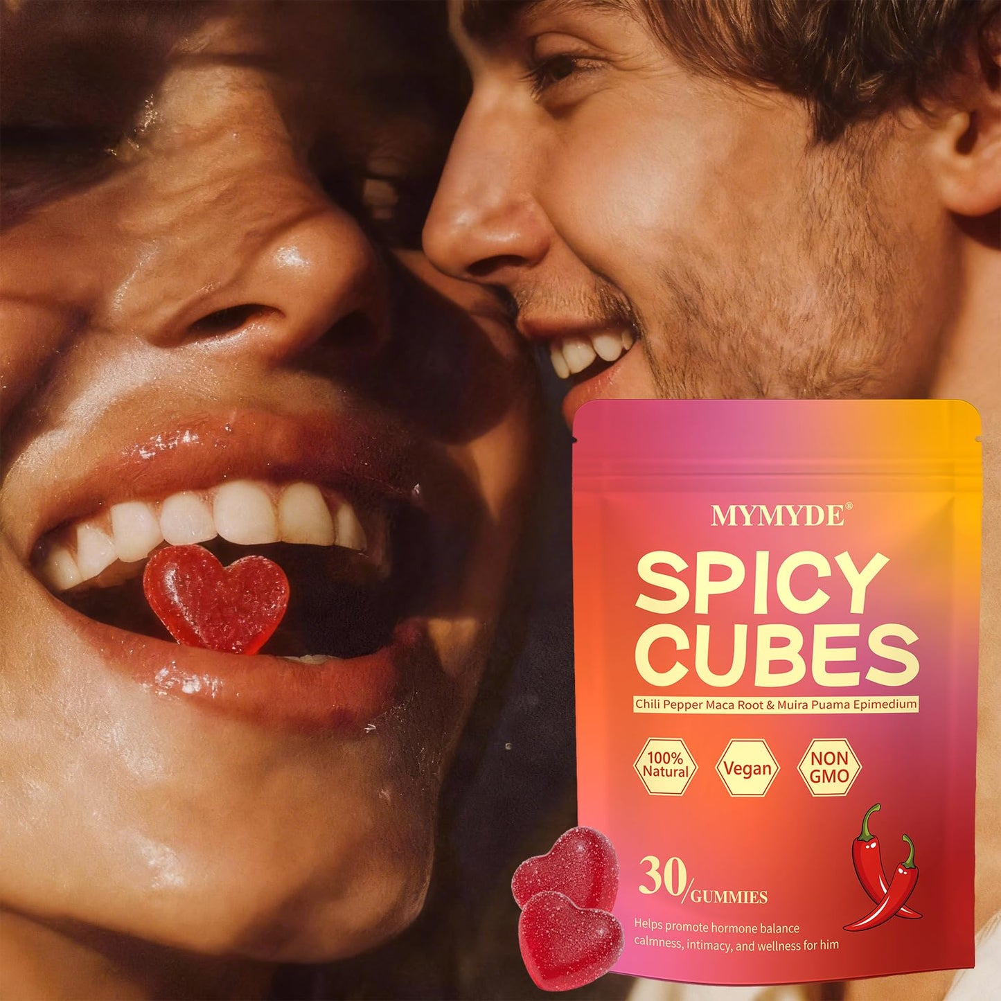 MYMYDE Spicy Heart-Shaped Gummy for Couples Gummy, 60 Count