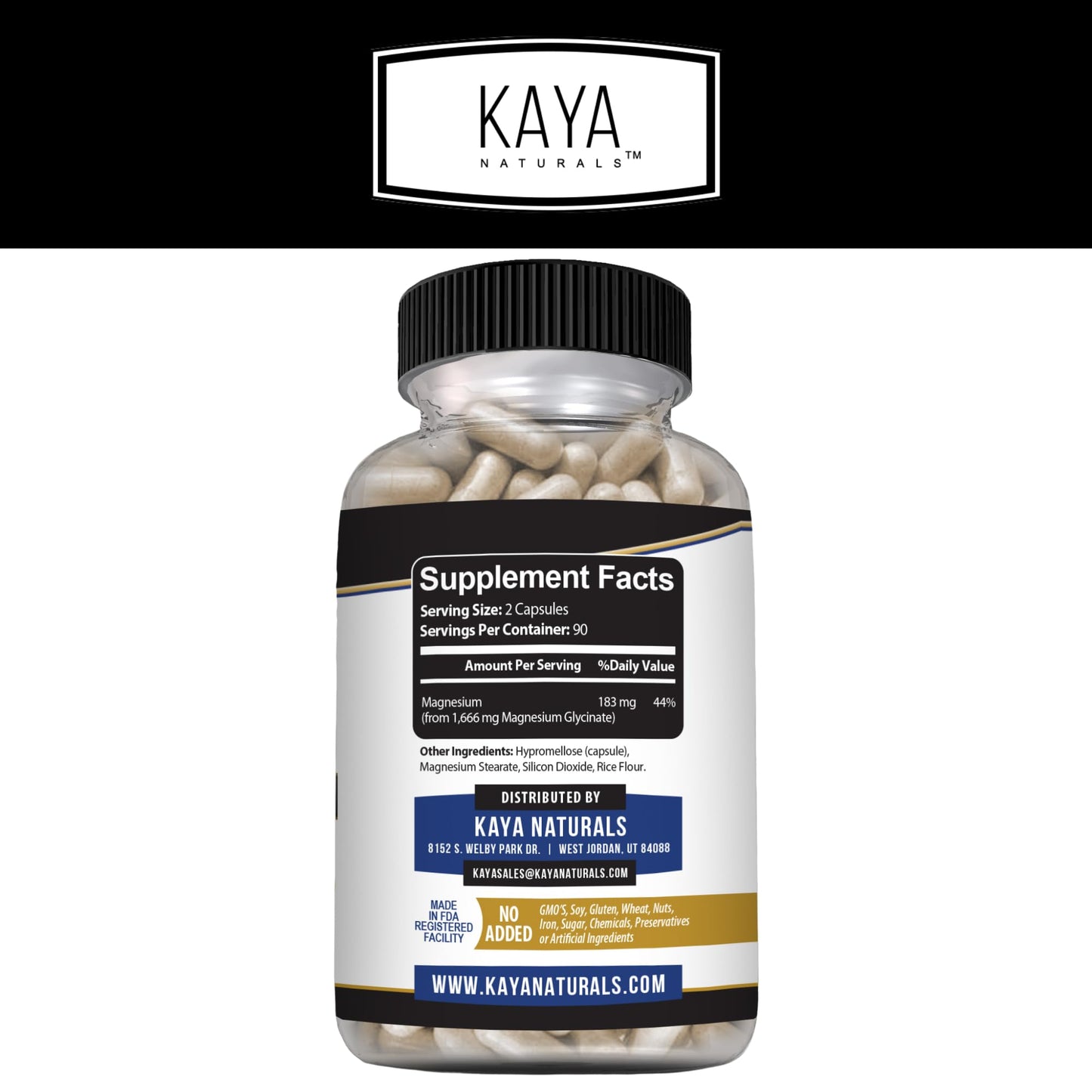 Kaya Naturals Cramp-A-Way Magnesium Glycinate 183mg Capsules, 180 Count