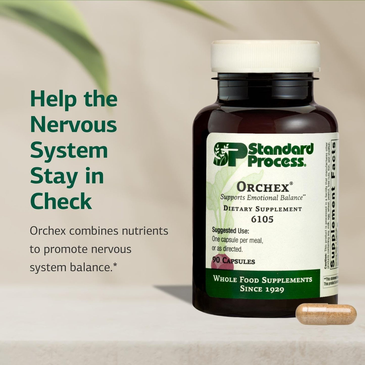 Standard Process Inc Orchex Nervous System Care Supplement - Excellent Source of Niacin and Vitamin B6 - Non-Dairy & Whole Food-Based Capsule, 90 Capsules