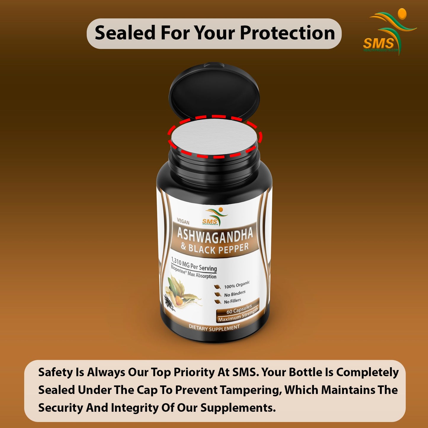 SMSHEALTHPRODUCTS.com Ashwagandha with Black Pepper Capsules 60 Capsules