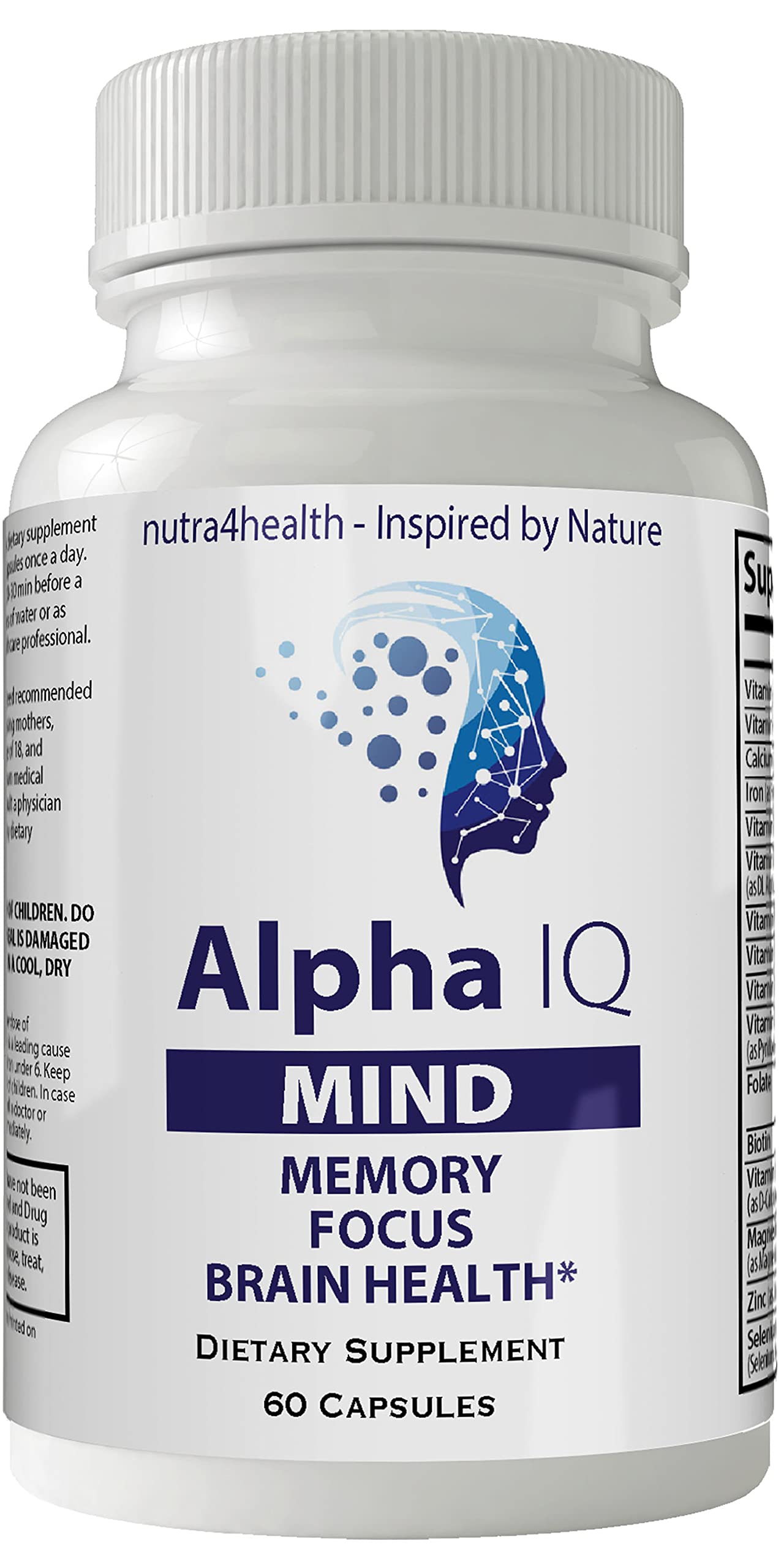 Nutra4health Alpha IQ Mind Brain Focus Memory Health Pro Mind Complex Mind Tech Nootropic 60 Capsules