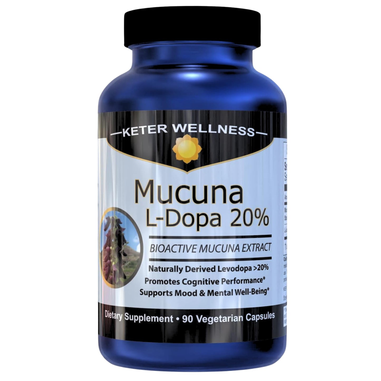 Keter Wellness Mucuna Pruriens 20% L-Dopa – Standardized Velvet Bean Extract for Natural Dopamine, Focus & Mood Support – Pure 20:1 Concentrated Herbal Supplement – Vegan, Non-GMO, 90 Capsules