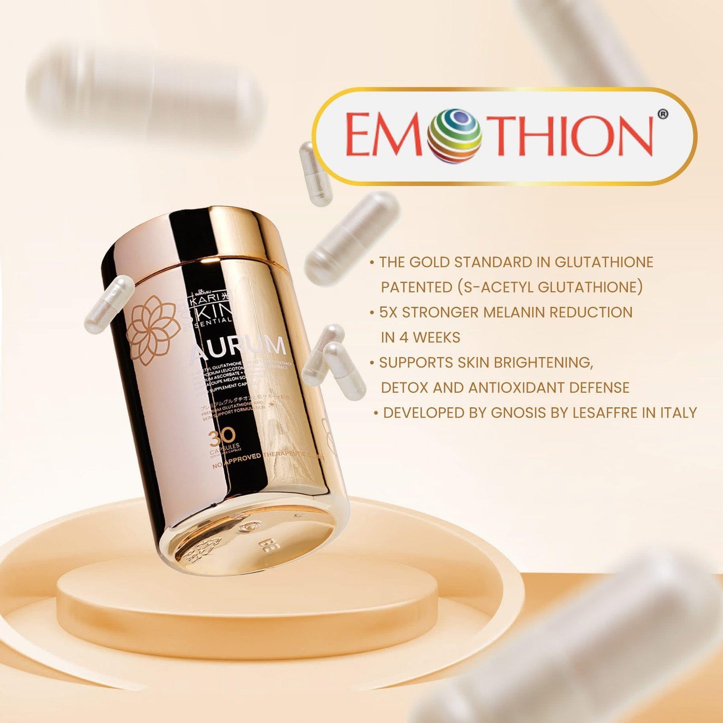 Generic Aurum Hikari Premium Glutathione and Skin Support Formulation Capsules, 30